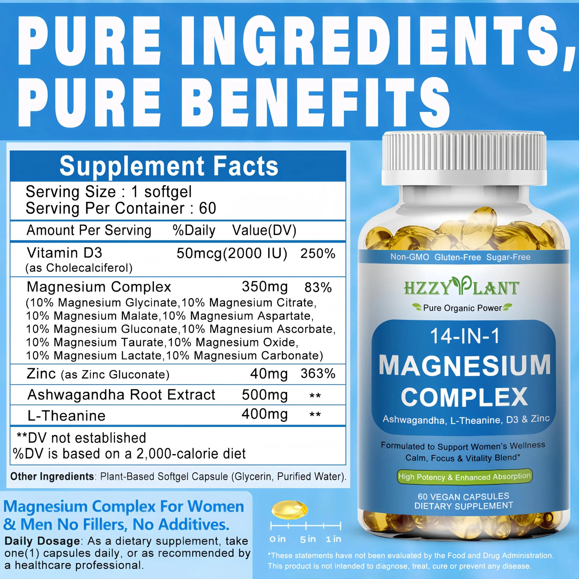 Magnesium Complex Softgels, High Absorption Magnesium Supplement with Glycinate, Citrate, Malate, Taurate, 14-in-1 Magnesium Complex for Women & Men for Muscle, Heart, Sleep Support, 2 Month Supply HZZYPLANT Au supplements