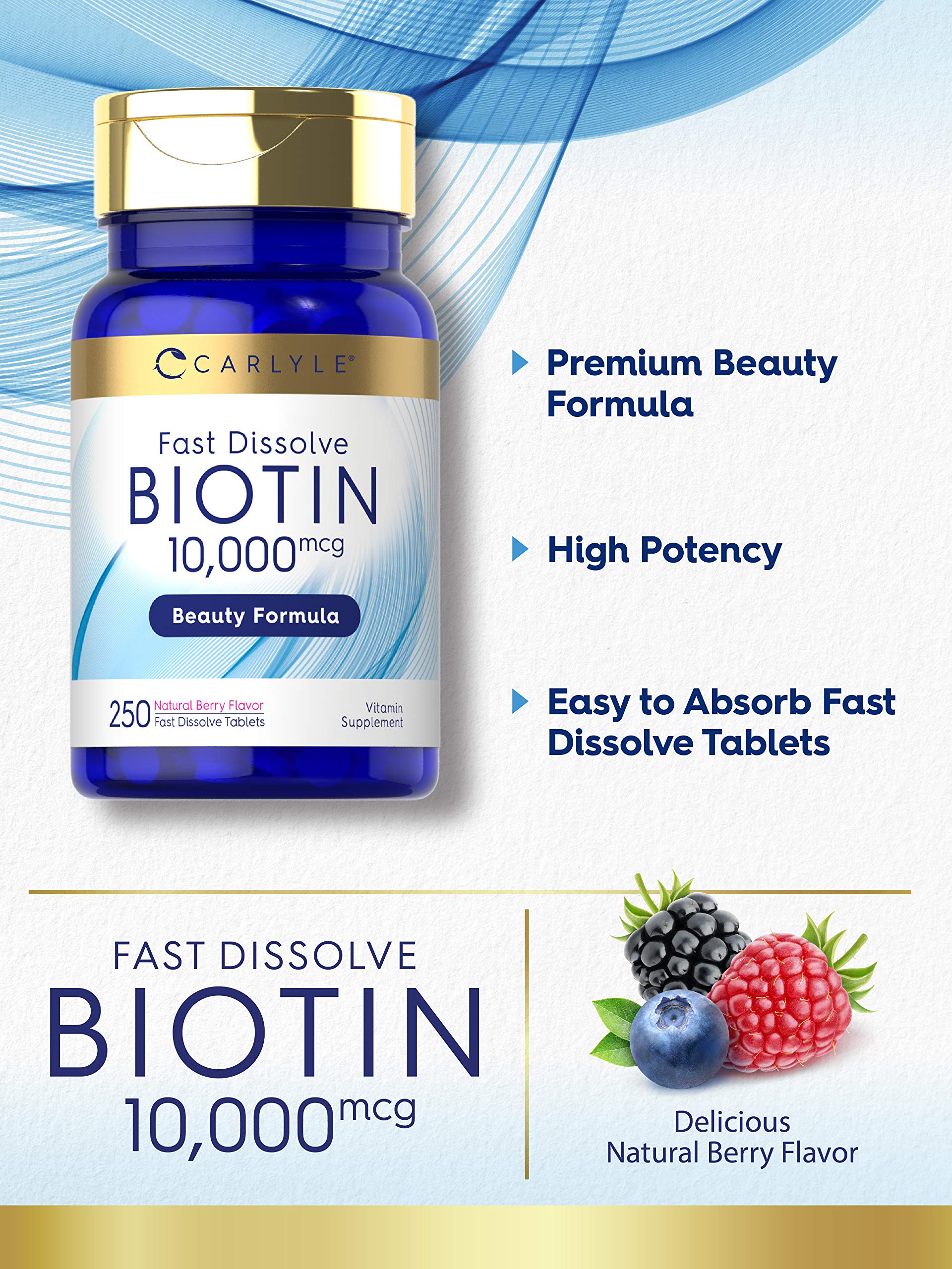 Carlyle Biotin 10000mcg | 250 Fast Dissolve Tablets | Max Strength | Vegetarian, Non-GMO Carlyle Au supplements