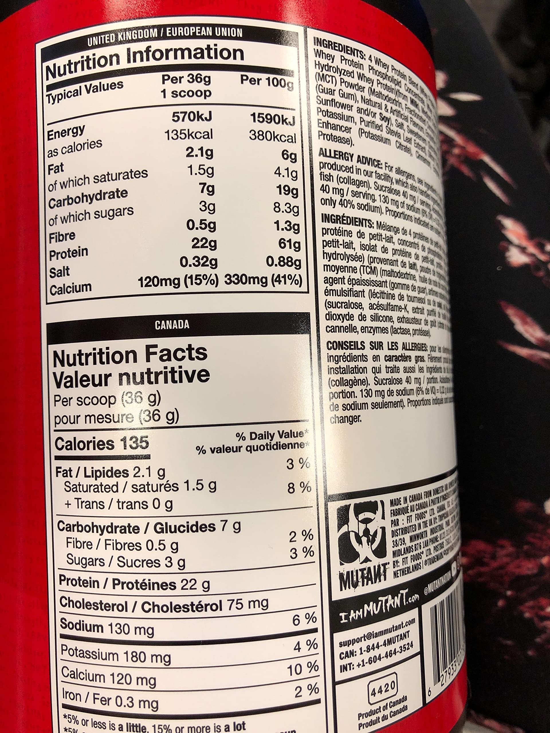 Mutant Whey – 100% Whey Protein Powder, Gourmet Taste, 22g of Protein, 10.4 g EAAs, 5 g BCAAs Mutant Au supplements