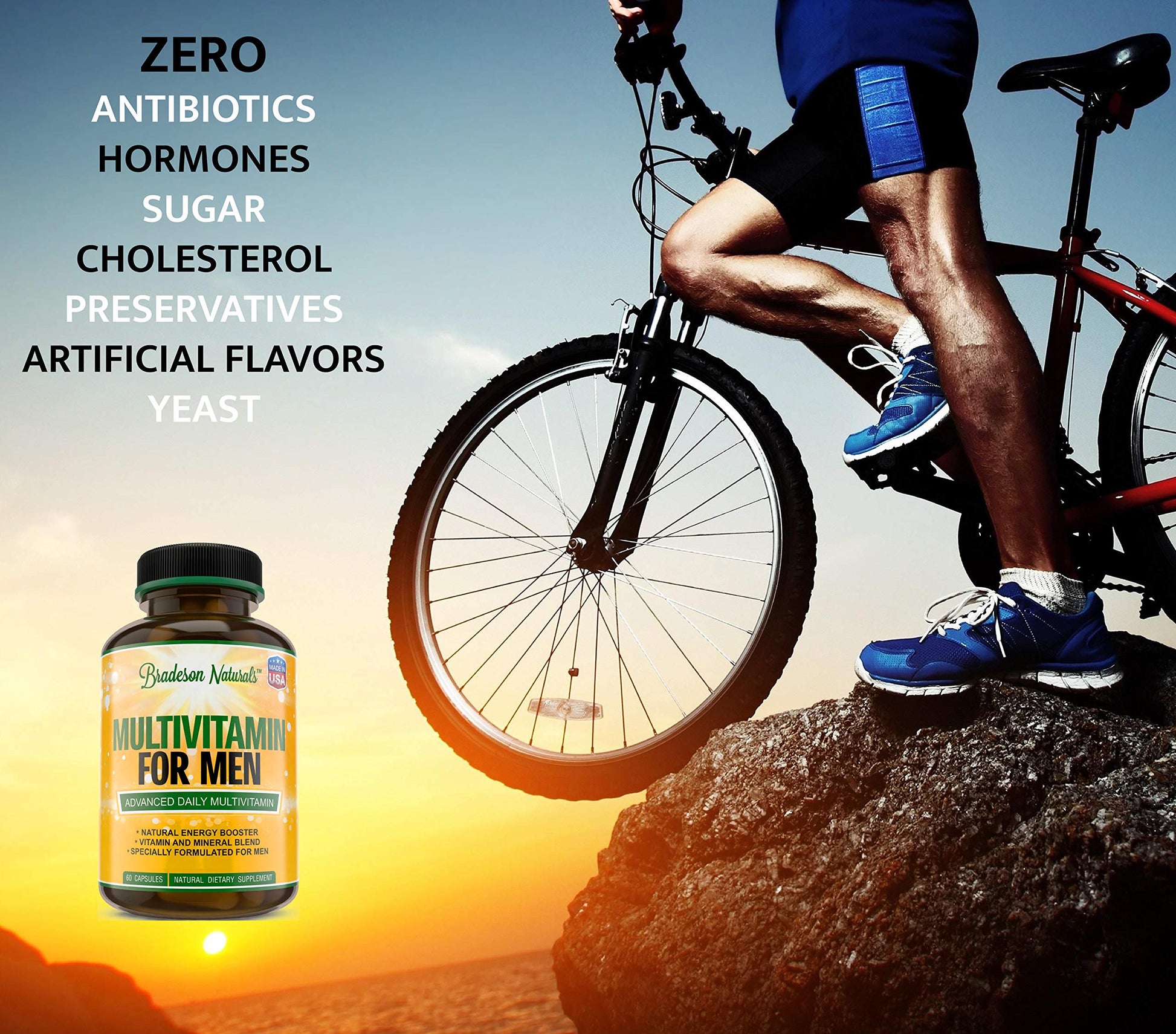 Bradeson Naturals Men's Multivitamin Supplement for Energy, Focus and Performance. Mens Vitamins A, C, D, E & B12, Zinc, Calcium, Magnesium & More. Multi Vitamin 60 Capsules Made in The USA Bradeson Naturals Au supplements