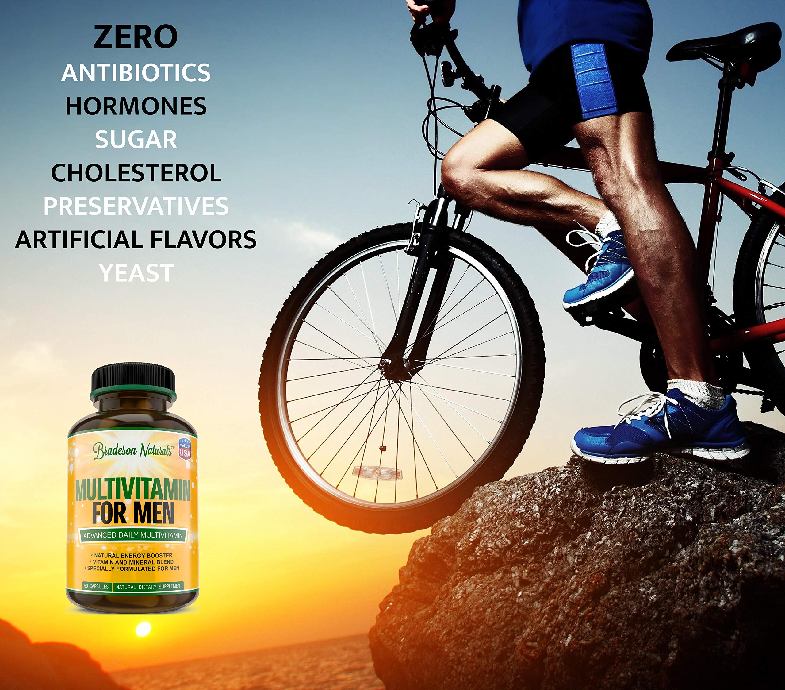 Bradeson Naturals Men's Multivitamin Supplement for Energy, Focus and Performance. Mens Vitamins A, C, D, E & B12, Zinc, Calcium, Magnesium & More. Multi Vitamin 60 Capsules Made in The USA Bradeson Naturals Au supplements