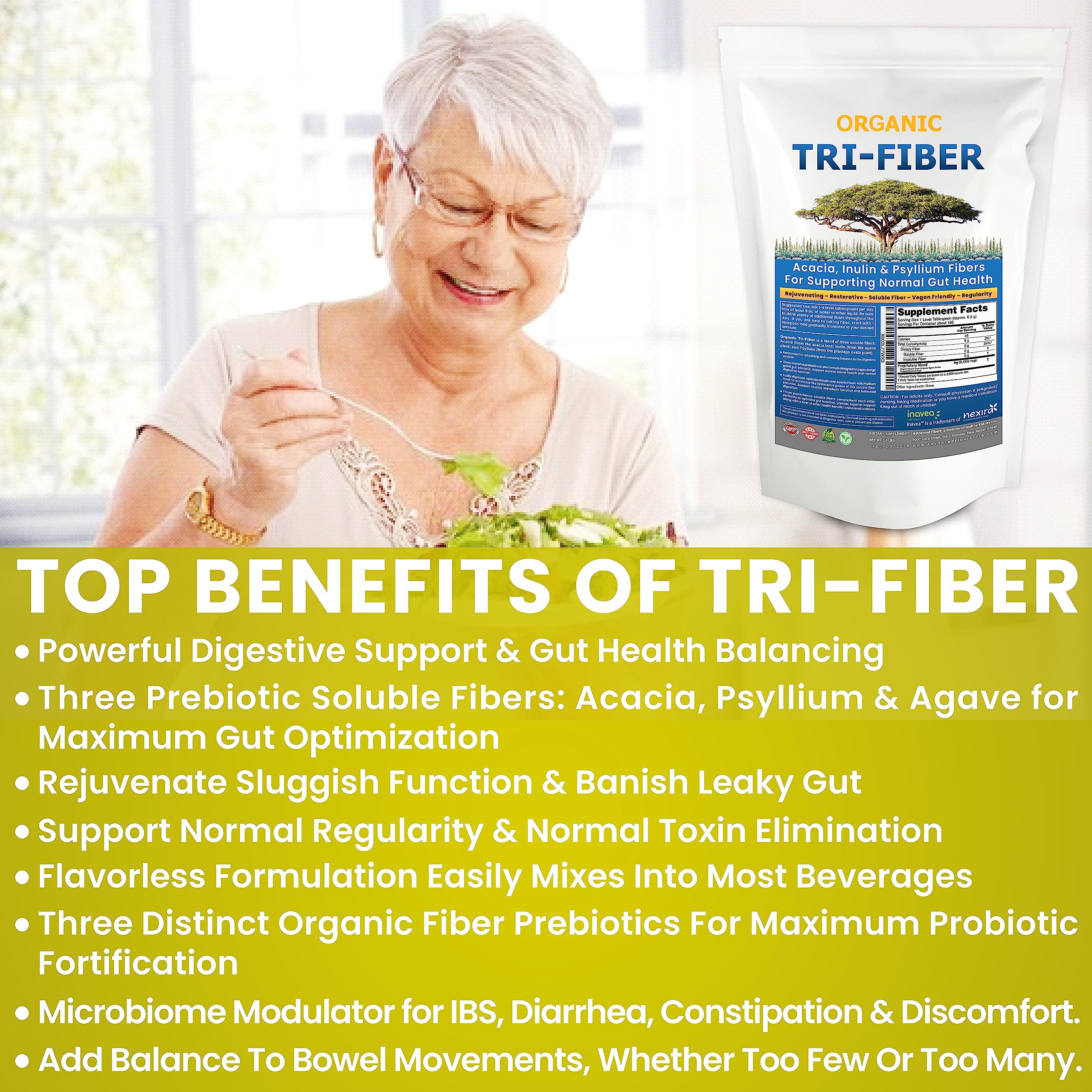 Kidney Restore Tri-Fiber Organic Soluble Fiber Powder, Unflavored High Fiber 3-in-1 Kidney Restore Au supplements