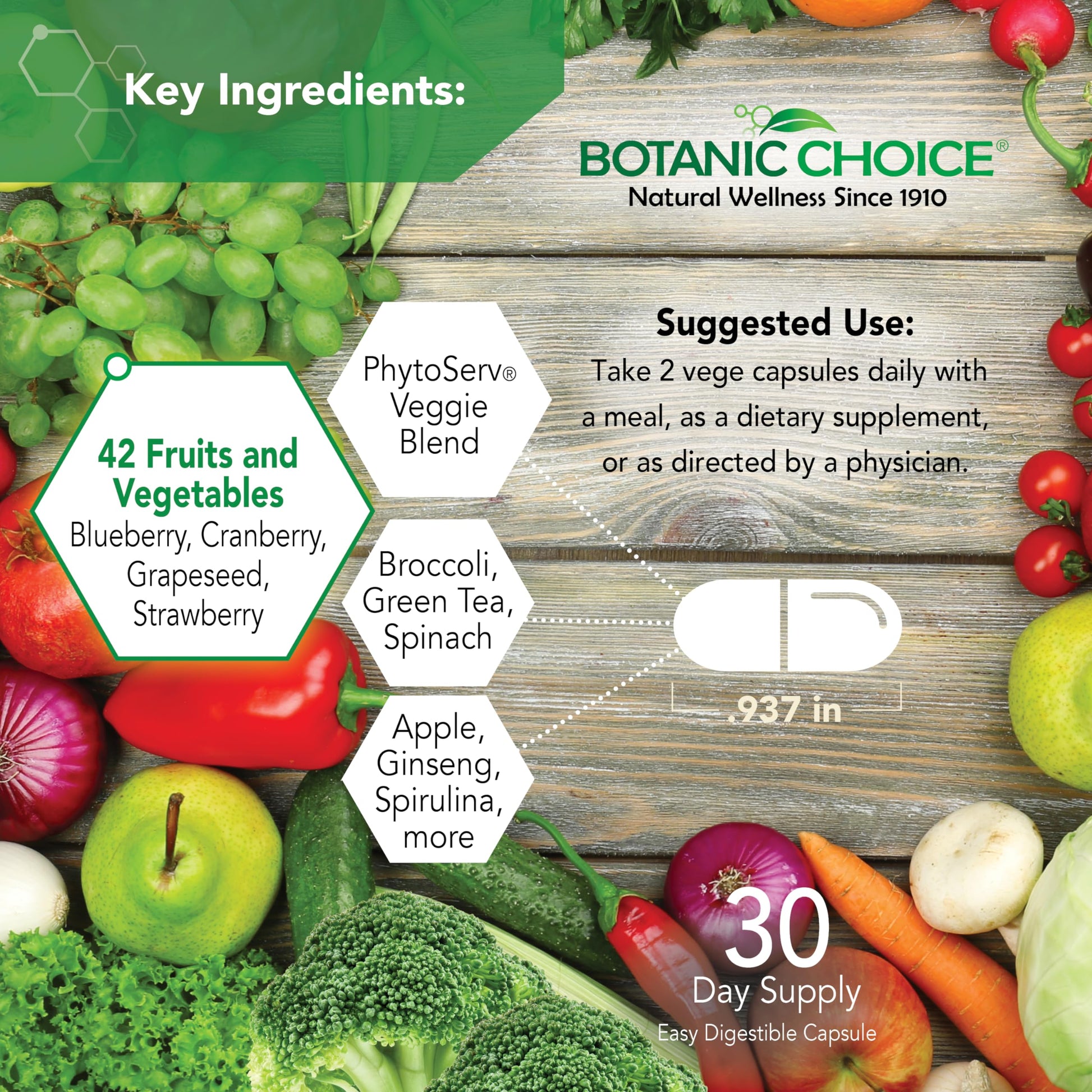 Botanic Choice Since 1910 - Mega Fruits & Veggies Blend - 42 Fruits and Vegetables - 2 Caps Daily - 60 Count Supplement - 2 Pack Botanic Choice Au supplements