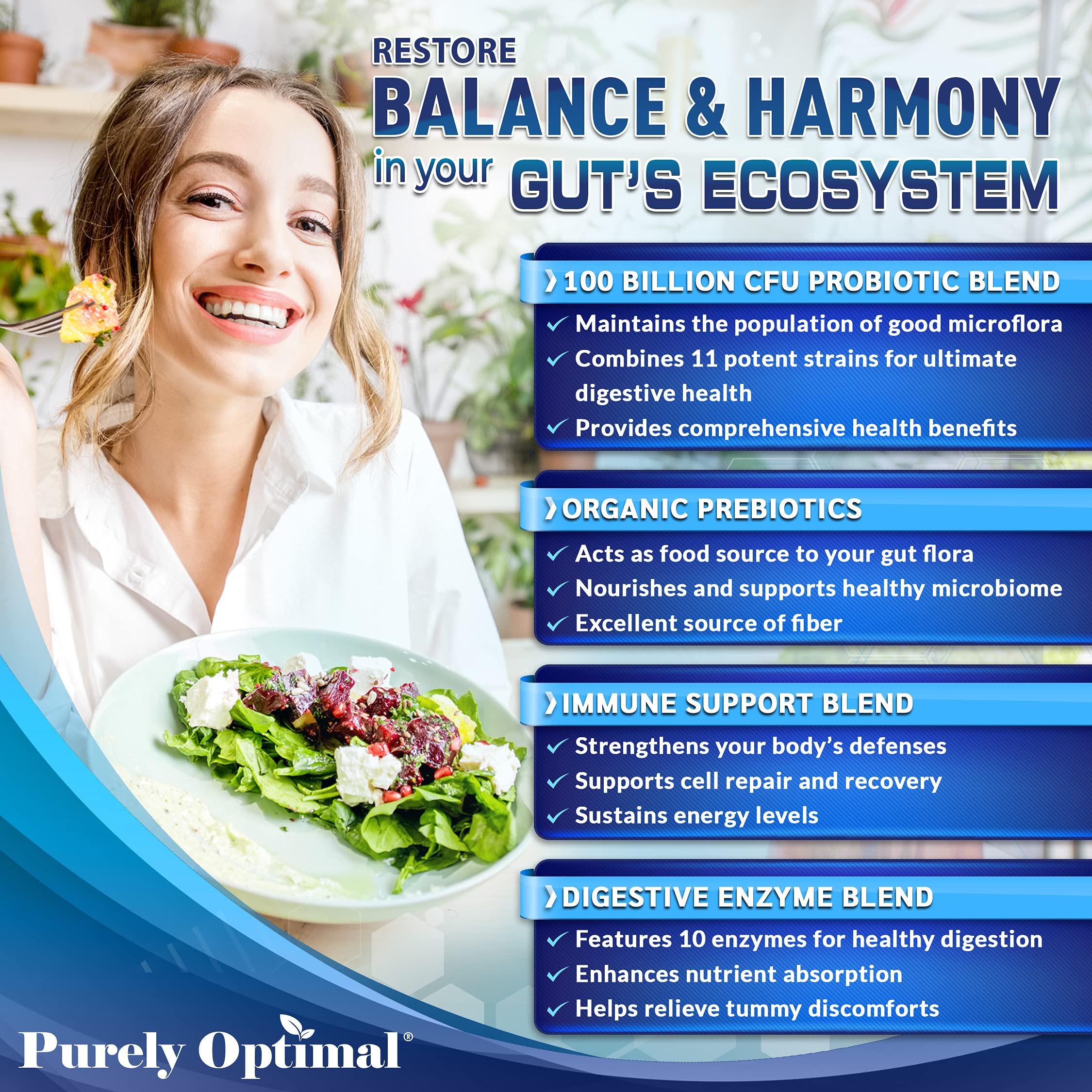 Purely Optimal Premium Probiotics 100 Billion CFU w/Digestive Enzymes Purely Optimal Au supplements
