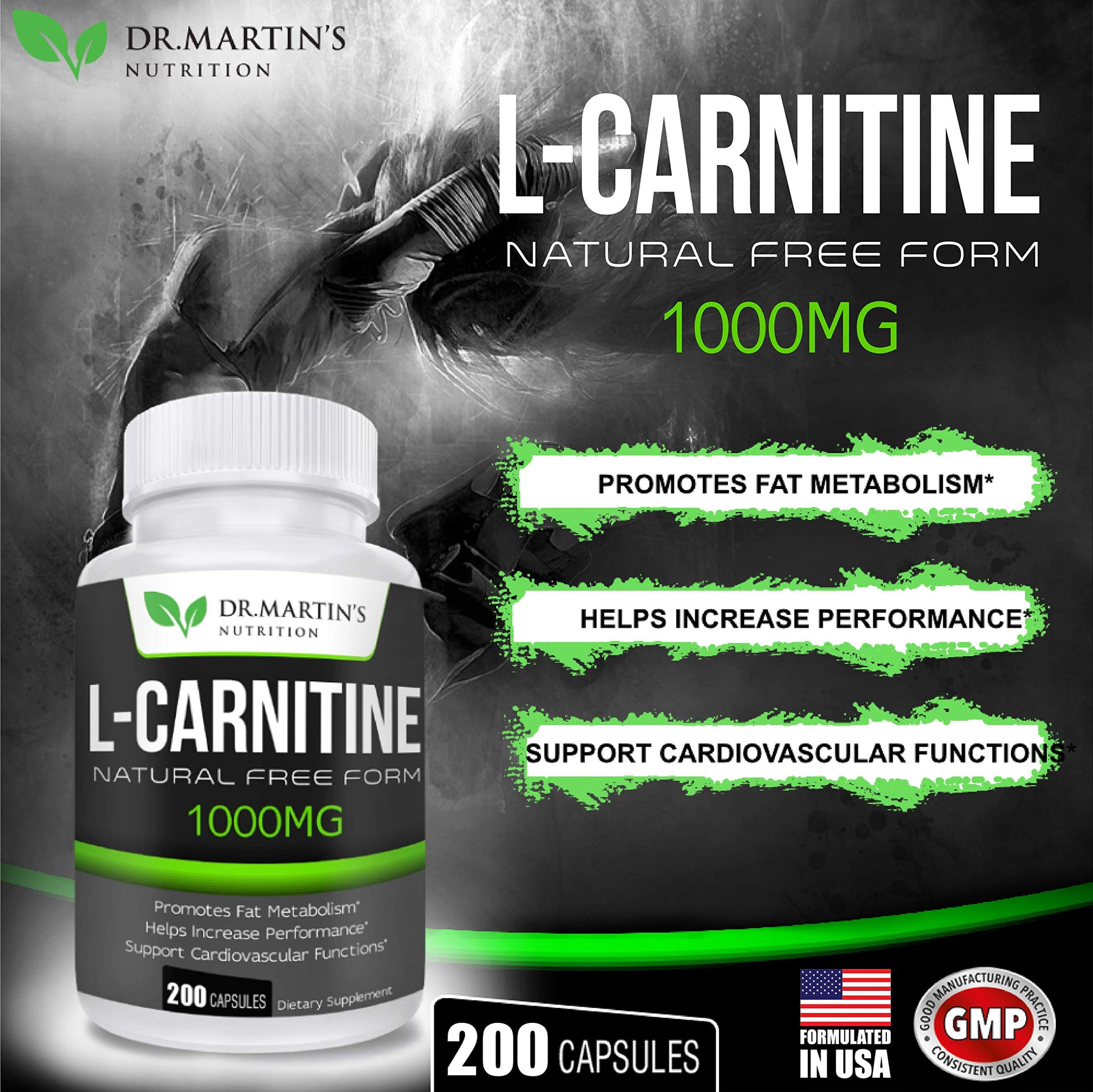 DR. MARTIN'S NUTRITION Extra Strength L-Carnitine - 200 Capsules - 1000mg Per Serving DR. MARTIN'S NUTRITION Au supplements