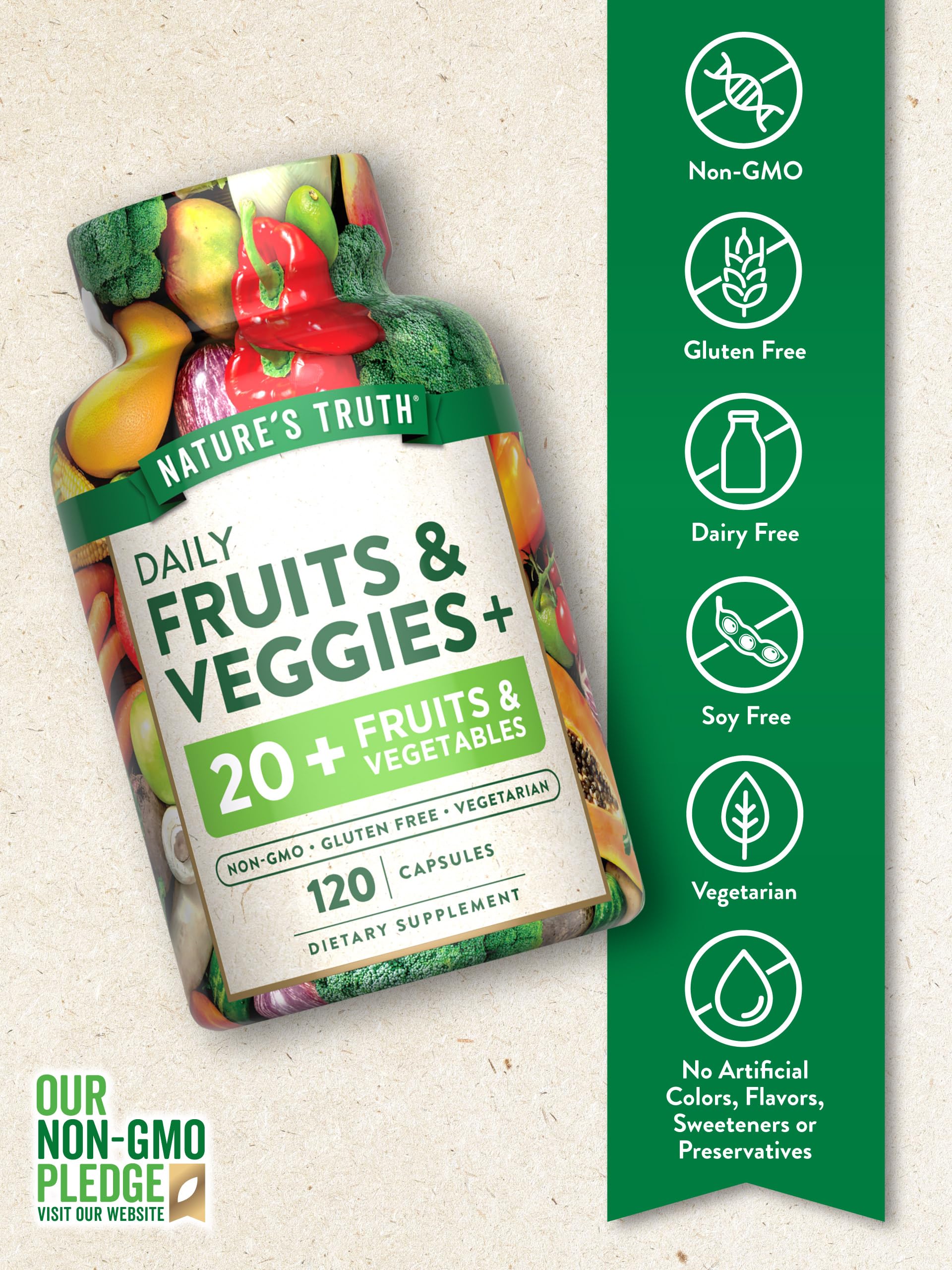 Nature's Truth Fruit and Veggies Supplement | 120 Vegetarian Capsules | 20+ Fruits & Vegetables | Vegetarian, Non-GMO, and Gluten Free Supplement Nature's Truth Au supplements