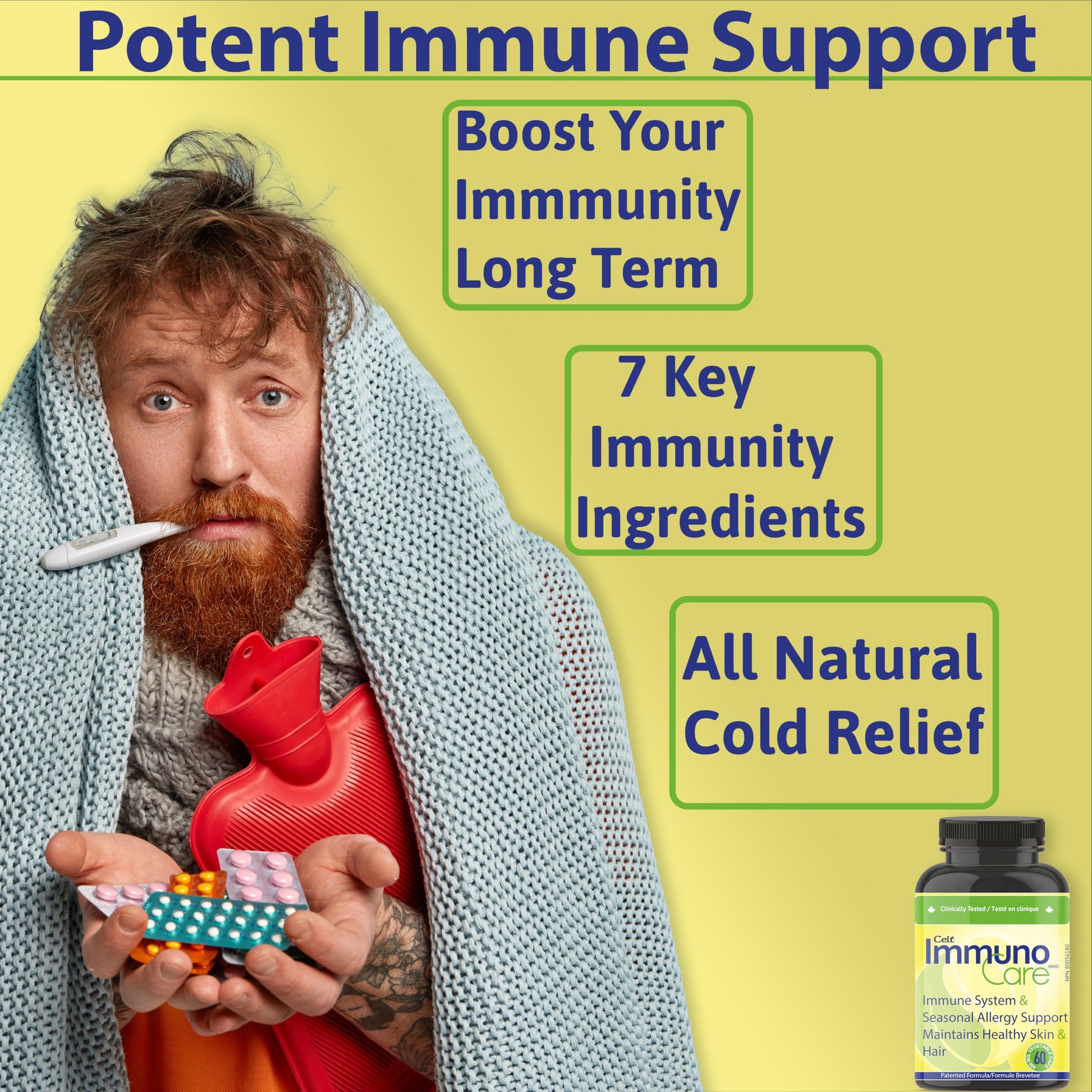 Celt Immunocare 60 v-caps - Potent Seasonal Allergy Blend - Adult Immunity Support - Cholesterol Modulator - Plant Sterols Ultra Strength - 7 Key Immunity Enhancing Ingredients Celt Immuno-Care Au supplements