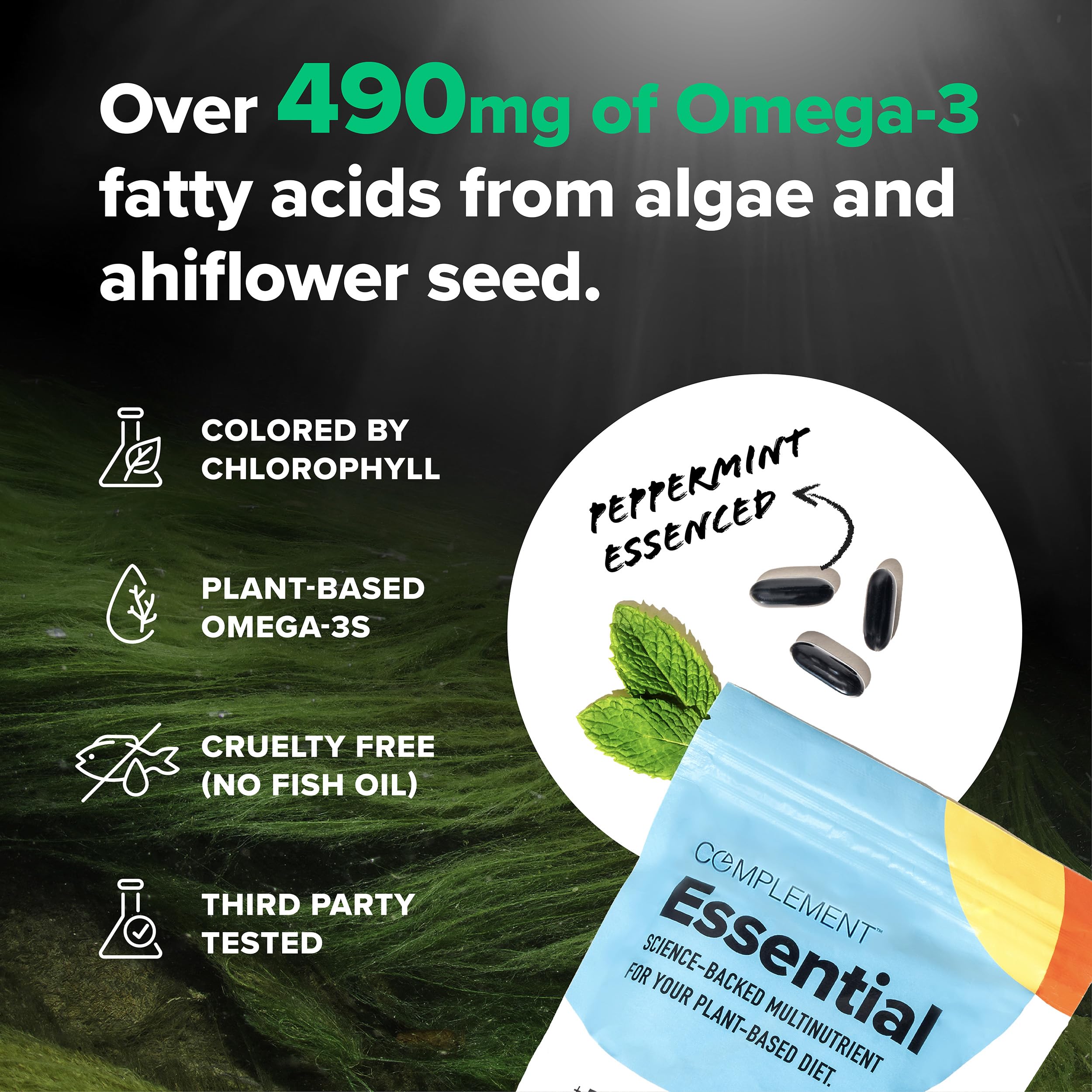 Complement Essential Vegan Multivitamin for Men & Women (30 Servings, 90 Capsules) with Omega-3 DHA & EPA, B12, Vitamin D3 & K2, Zinc, Selenium, Magnesium, Iodine - Supports Immunity & Overall Health Complement Au supplements