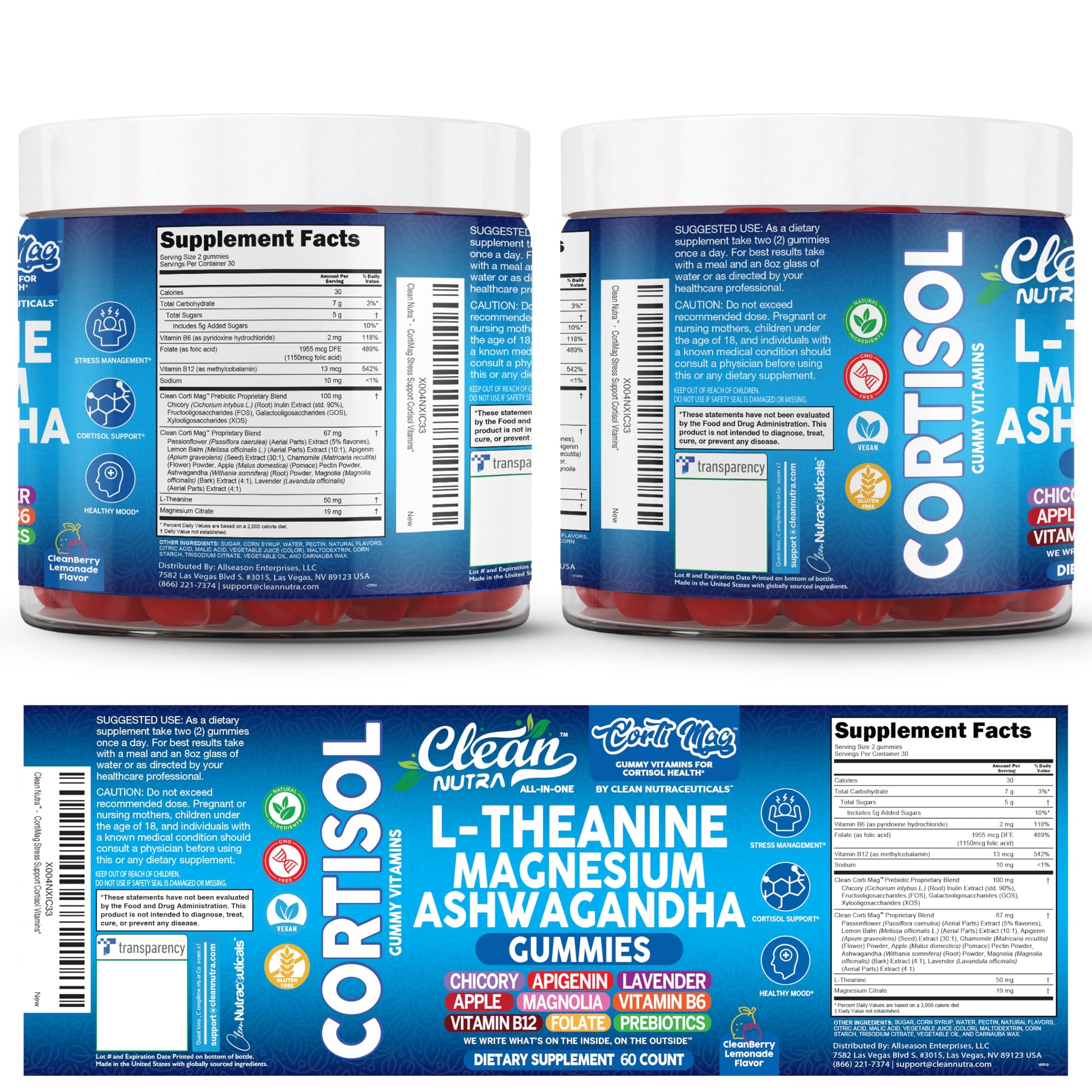 Clean Nutra Cortisol Supplement Gummies L-Theanine Magnesium Ashwagandha Apigenin Vitamin B6 Sleep and Calm Support Lavender Chicory Prebiotic Advanced Gummy Formula Clean Nutraceuticals Au supplements
