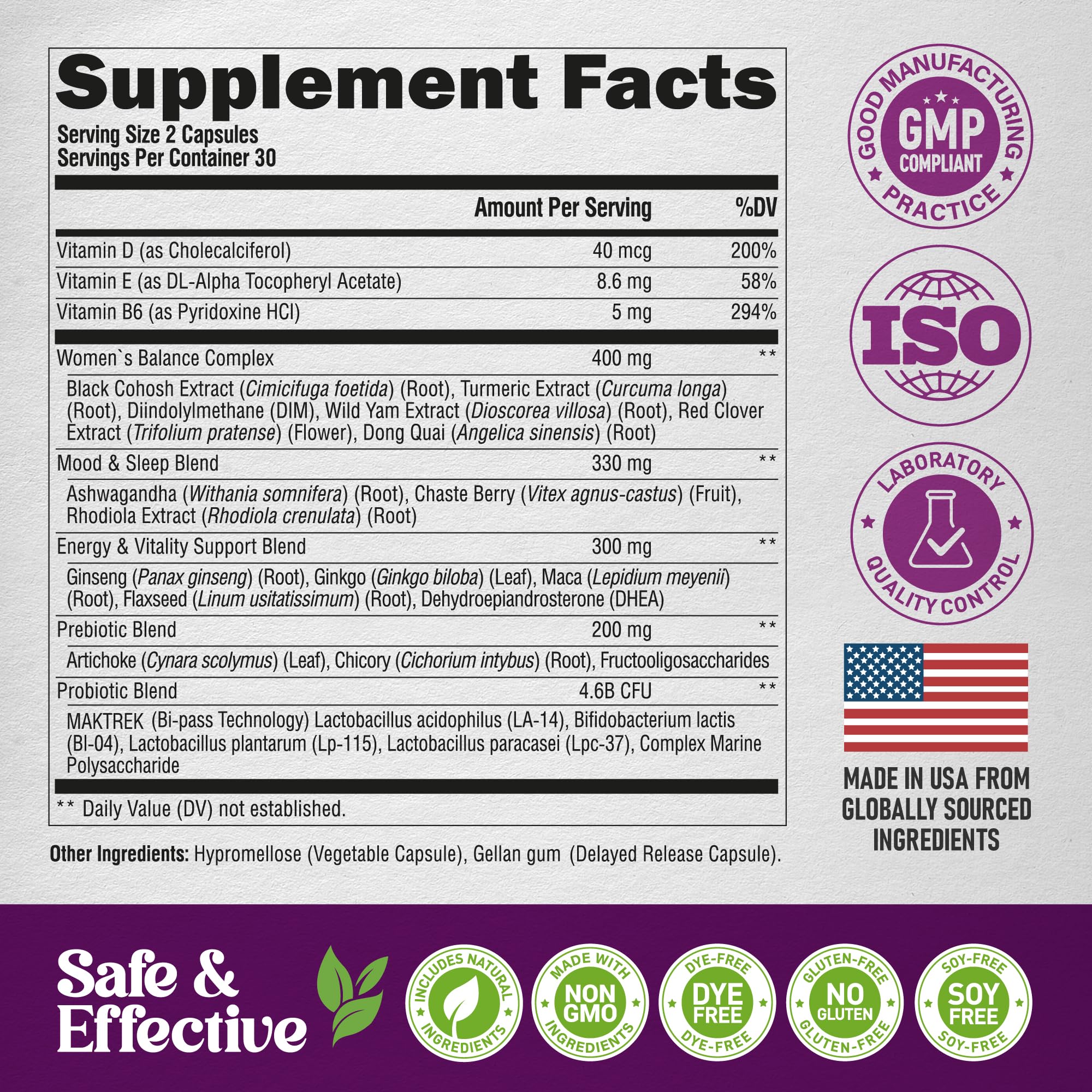Menopause Supplements for Women - Dong Quai, Black Cohosh, Pre & Probiotics - Sweats & Hot Flashes Relief - Digestion, Sleep & Mood Support - 25-in-1 Perimenopause Complex - Made in USA - 60 Capsules NUTRAHARMONY Au supplements