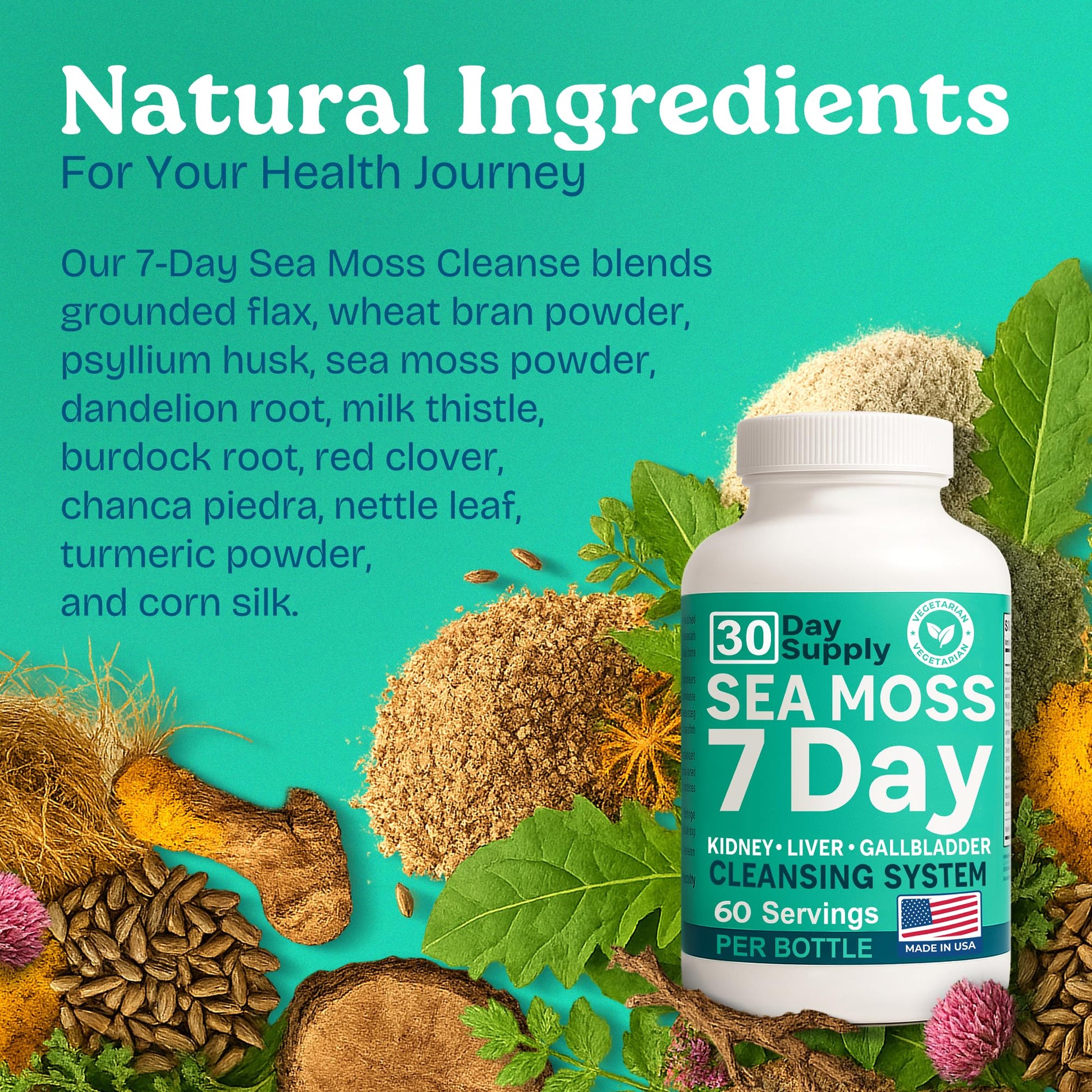Atlantic Naturals Sea Moss Capsules – 7 Day Herbal Blend for Liver & Gallbladder Wellness – with Dandelion Root, Milk Thistle, Burdock Root, Red Clover & Chanca Piedra – 180 Count Sea Moss Capsules Atlantic Naturals Au supplements