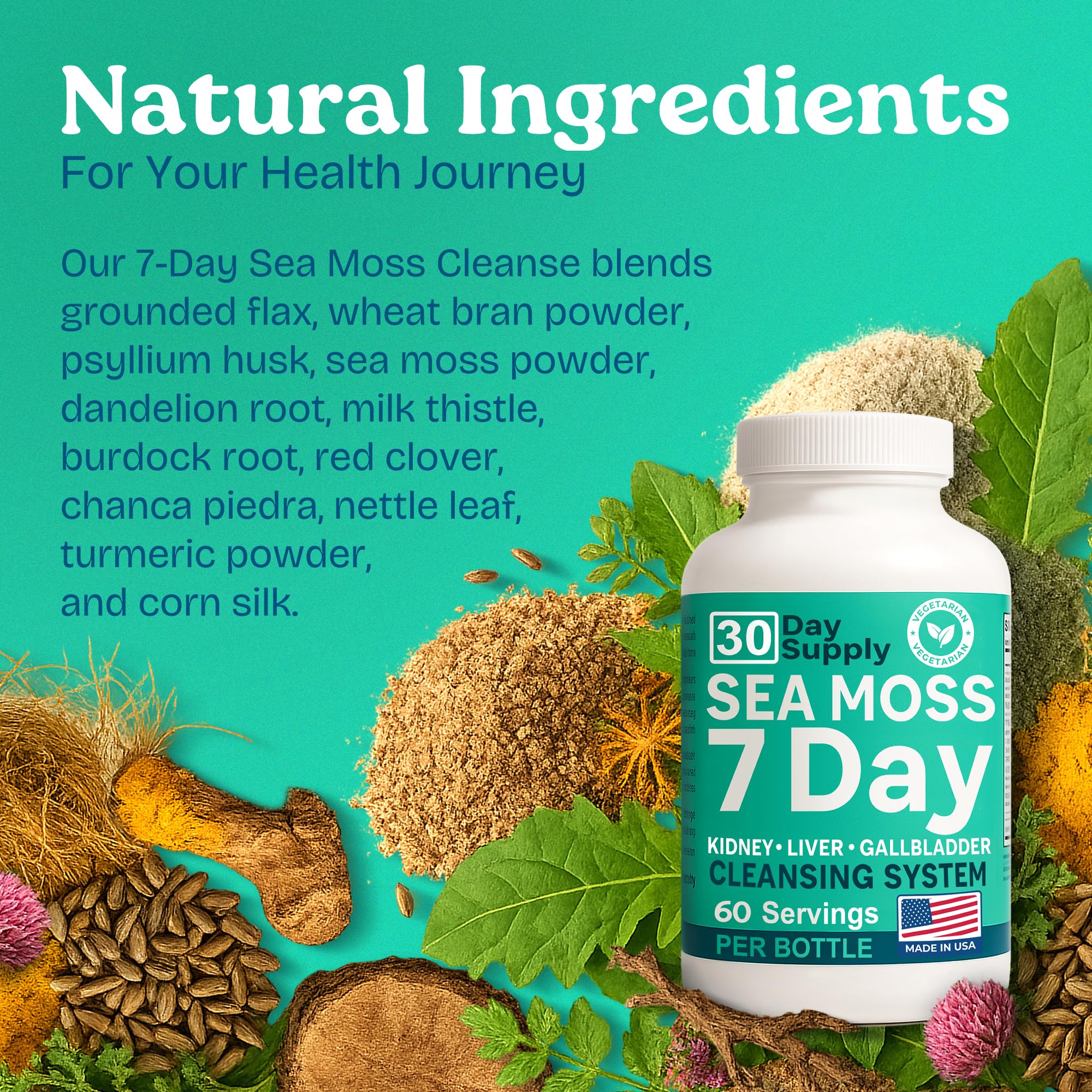 Atlantic Naturals Sea Moss Capsules – 7 Day Herbal Blend for Liver & Gallbladder Wellness – with Dandelion Root, Milk Thistle, Burdock Root, Red Clover & Chanca Piedra – 180 Count Sea Moss Capsules Atlantic Naturals Au supplements