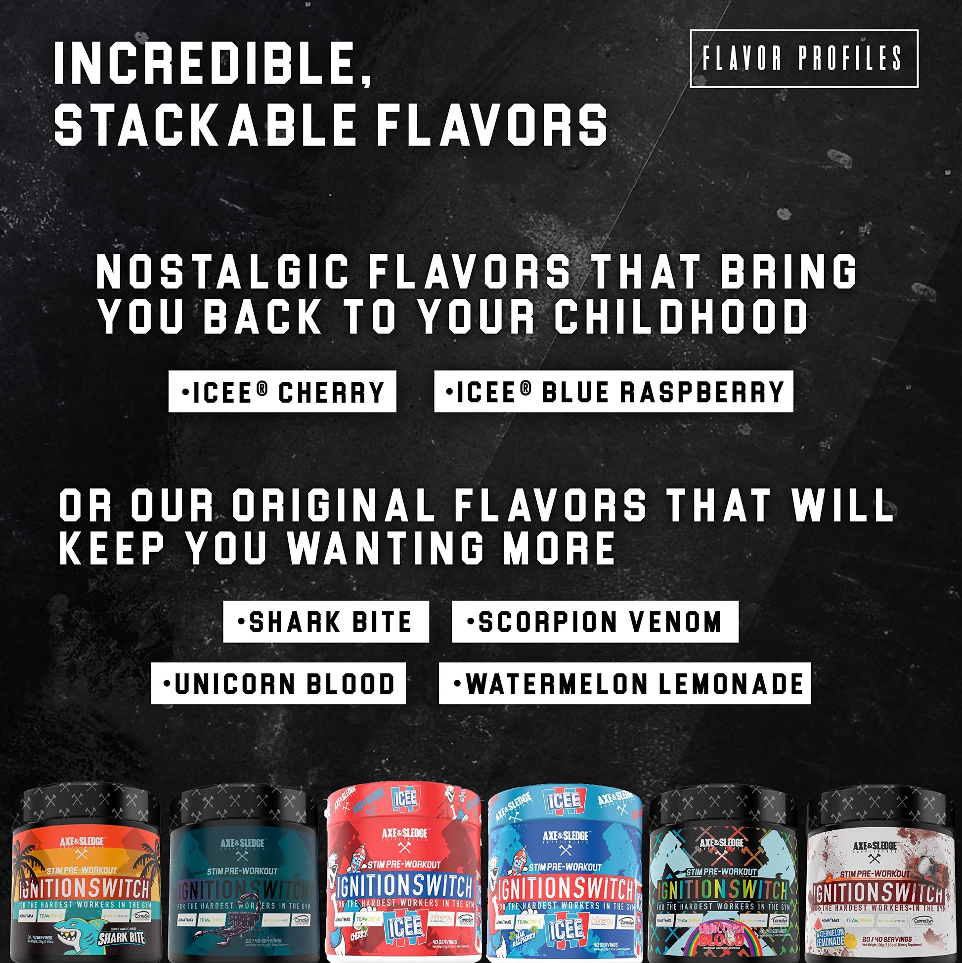 Ignition Switch Pre-Workout with CarnoSyn, TeaCrine, Infinergy, and AgmaMax, Long Lasting Axe & Sledge Au supplements