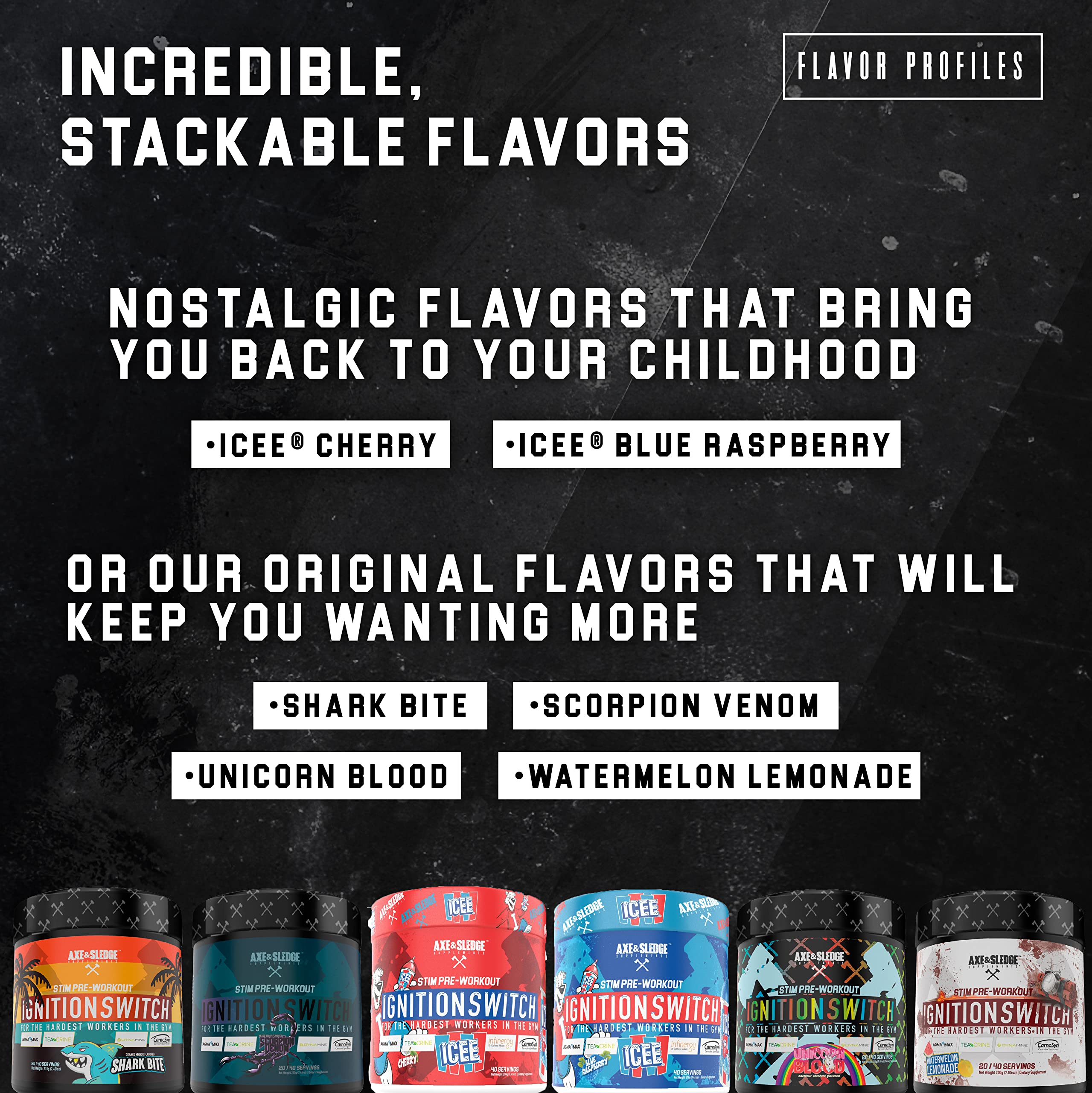 Ignition Switch Pre-Workout with CarnoSyn, TeaCrine, Infinergy, and AgmaMax, Long Lasting Axe & Sledge Au supplements