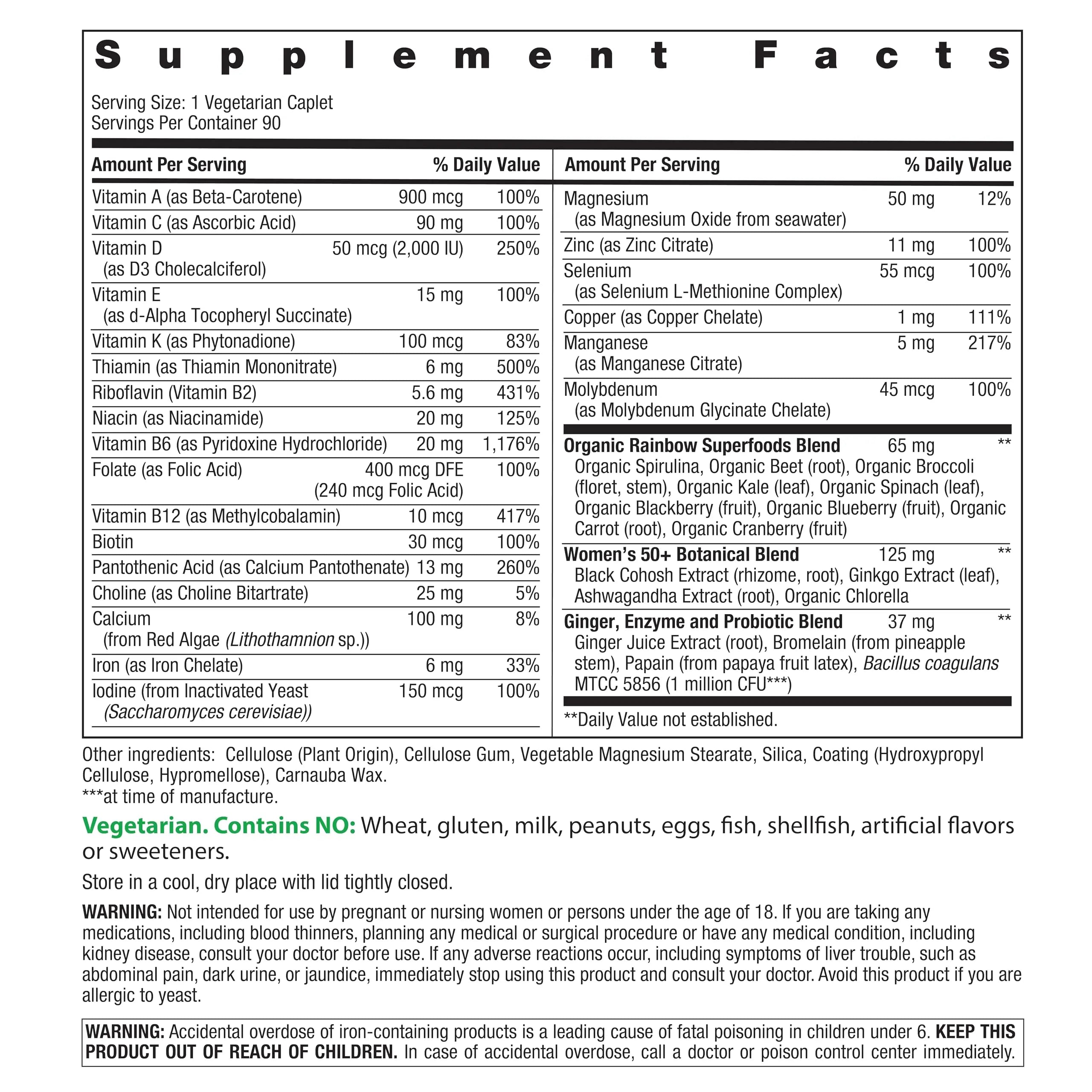 Rainbow Light Womens One + Multivitamin 50 Plus | 90 Caplets | Supports Menopause | Real Food Nutrients, Digestive Enzymes & Probiotics Rainbow Light Au supplements