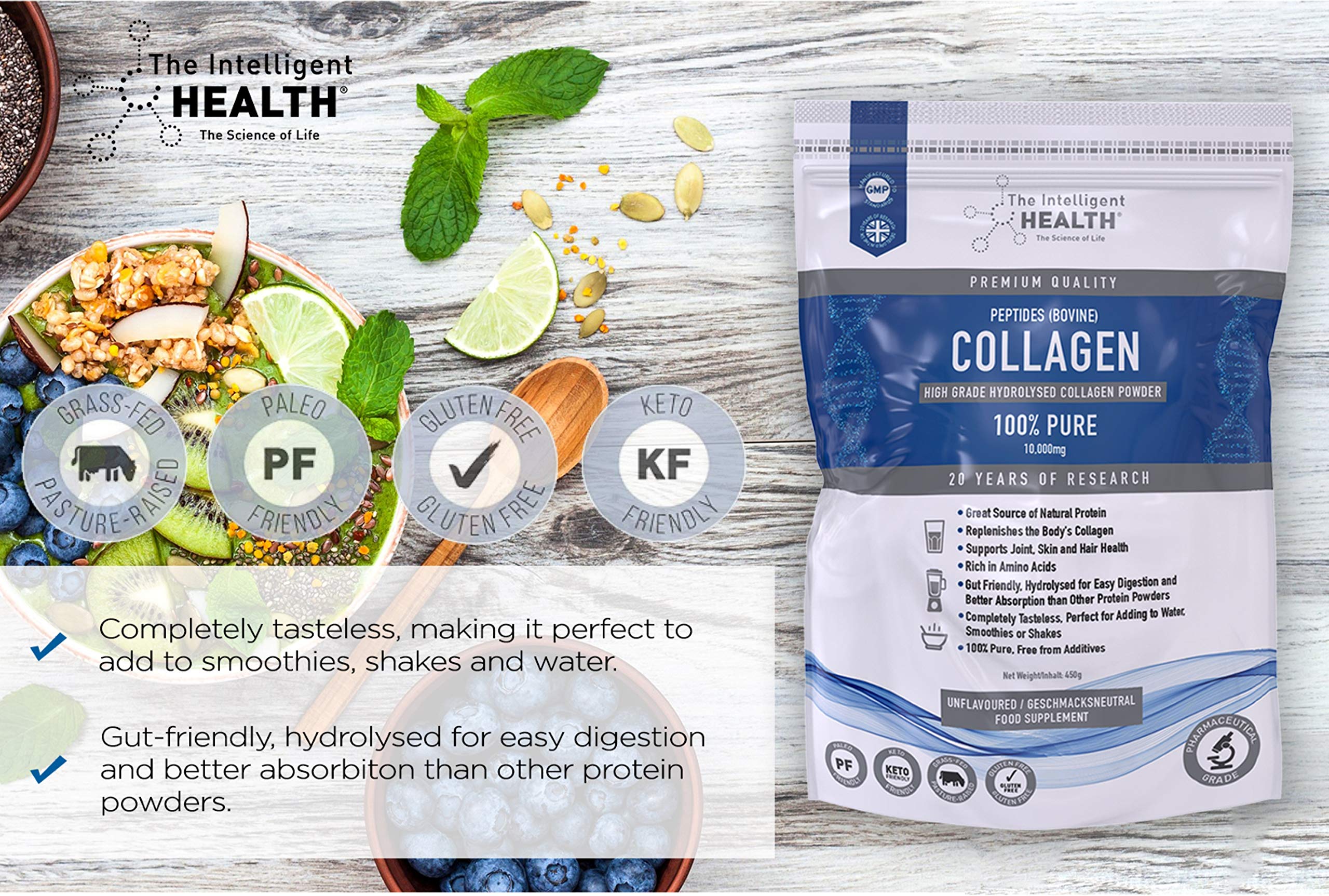 Hydrolysed Collagen Powder (Bovine) - High Protein Grass Fed Unflavoured Peptides The Intelligent Health Au supplements