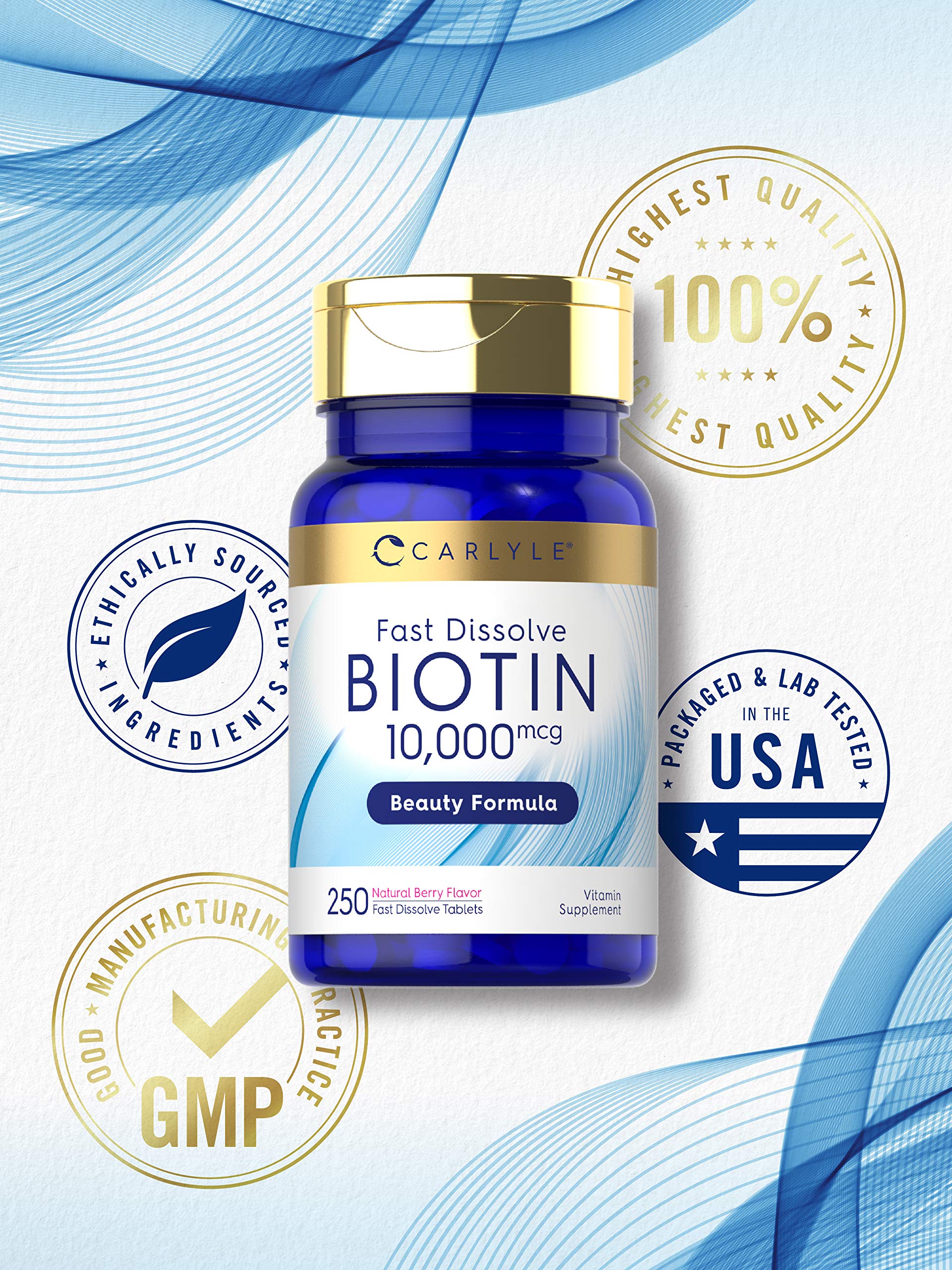 Carlyle Biotin 10000mcg | 250 Fast Dissolve Tablets | Max Strength | Vegetarian, Non-GMO Carlyle Au supplements