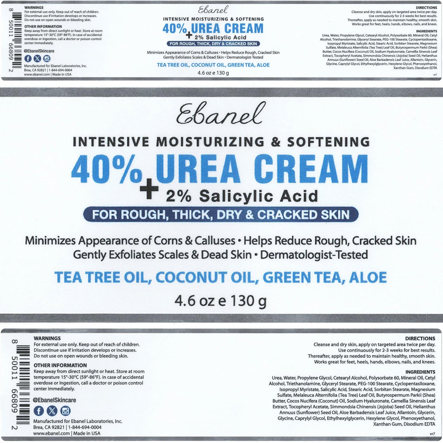 Ebanel Urea Cream 40% plus Salicylic Acid 2%, Foot Cream for Dry Cracked Heels Feet Knees Elbows Hands, Foot Dead Skin Cuticle Callus Remover Toenail Softener, Keratolytic Skin Barrier Repair Ebanel buy supplements Au
