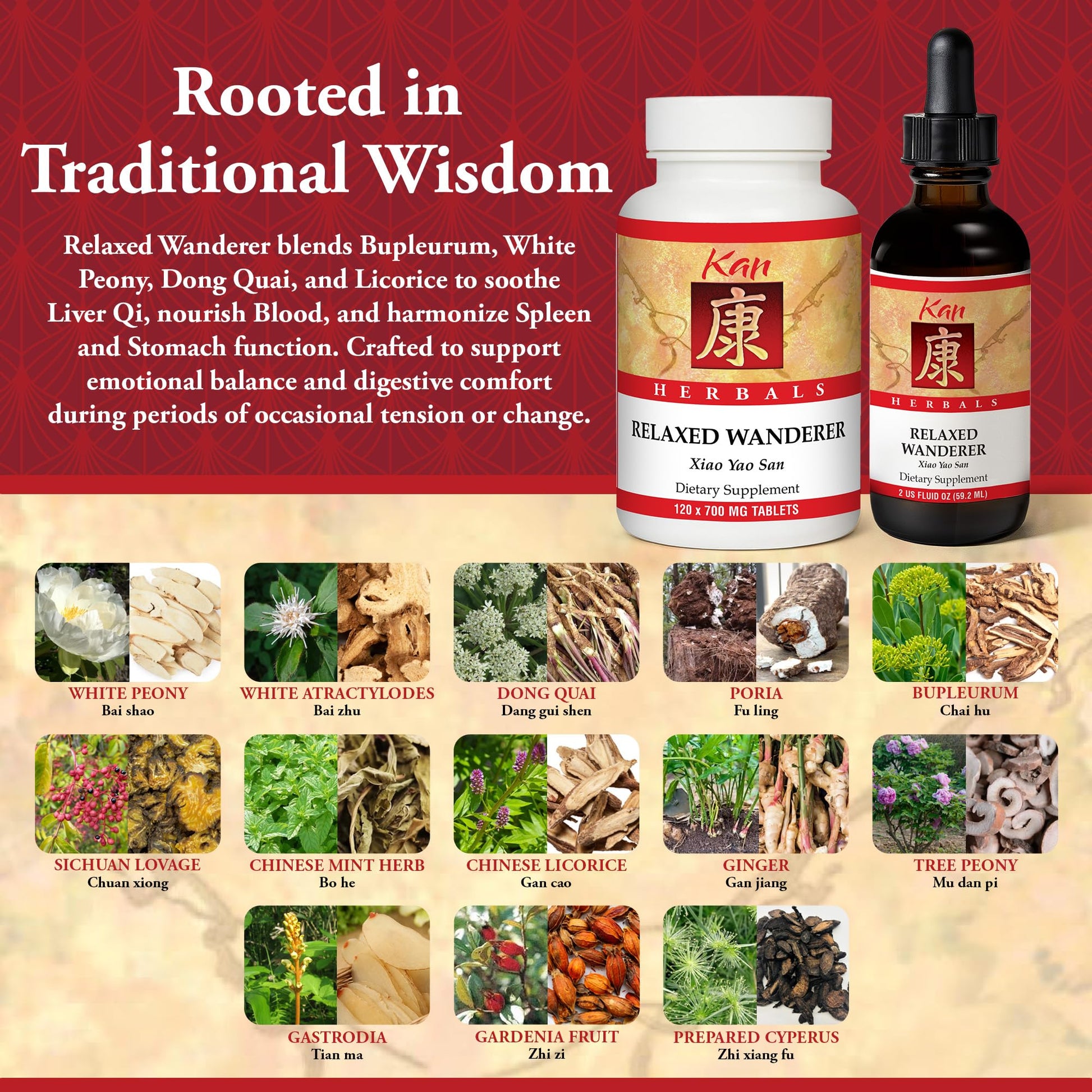 Kan Herbs Company Relaxed Wanderer – Traditional Chinese Herbal Formula to Support Mood, Digestion, and Menstrual Balance, Nourishes Blood, Eases Occasional Tension and Fatigue, 120 Tablets Kan Herb Au supplements
