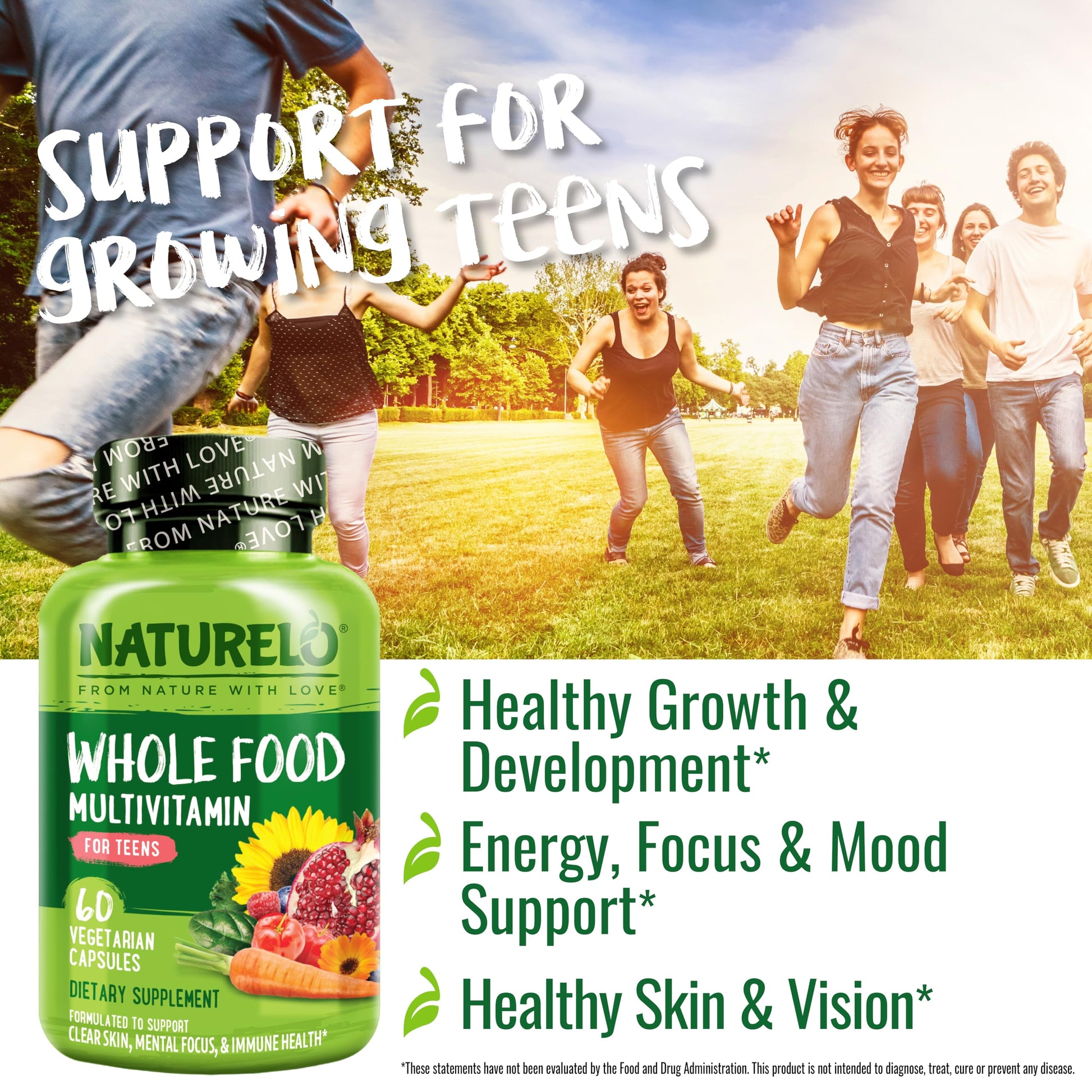 NATURELO Multivitamins for Teenage Girls/Boys, 60 Capsules, Whole Food Multivitamin with Minerals, Non-GMO, Vegetarian NATURELO Au supplements