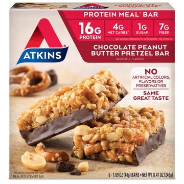 Atkins Chocolate Peanut Butter Pretzel Protein Meal Bar, High Fiber, 16g Protein, 1g Sugar Atkins Au supplements