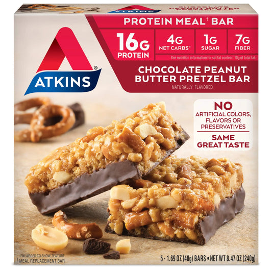Atkins Chocolate Peanut Butter Pretzel Protein Meal Bar, High Fiber, 16g Protein, 1g Sugar AtkinsAU supplements