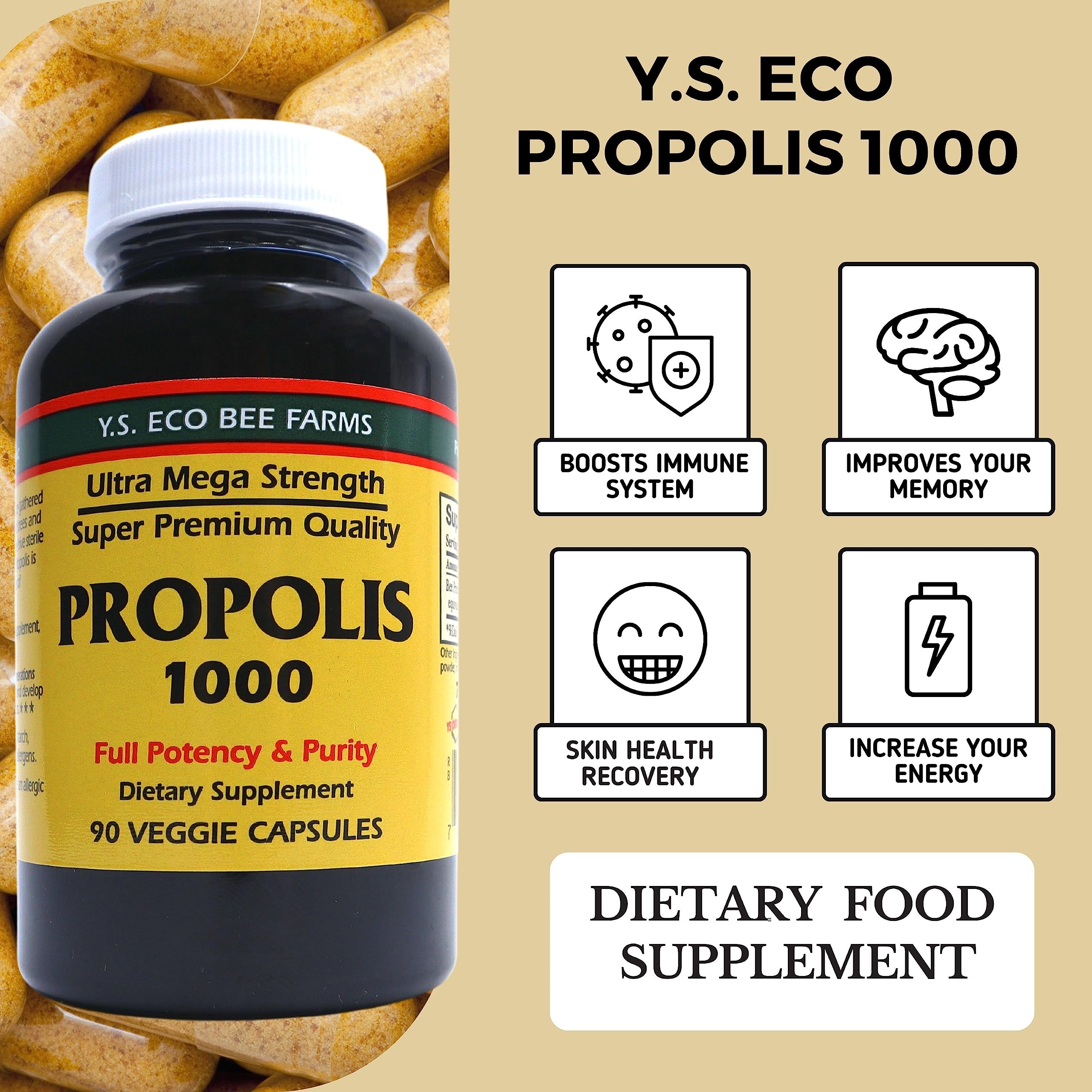 Y.S. Organic Bee Farms Propolis-Raw Unprocessed 1000mg - Your Gateway to Wellness - 90 Capsules with Bonus worldwidenutrition Multi Purpose Key Chain Worldwide Nutrition Au supplements