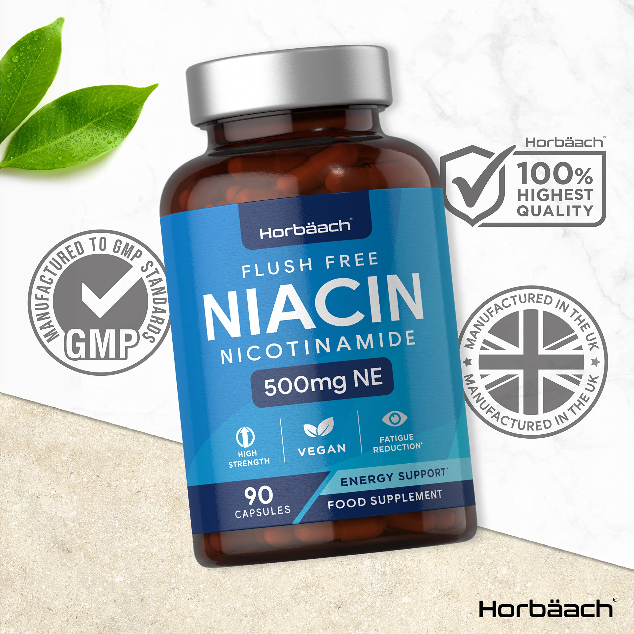 Vitamin B3 Niacin 500mg | 90 Vegan Capsules | Flush Free Nicotinamide Supplement Horbäach Au supplements