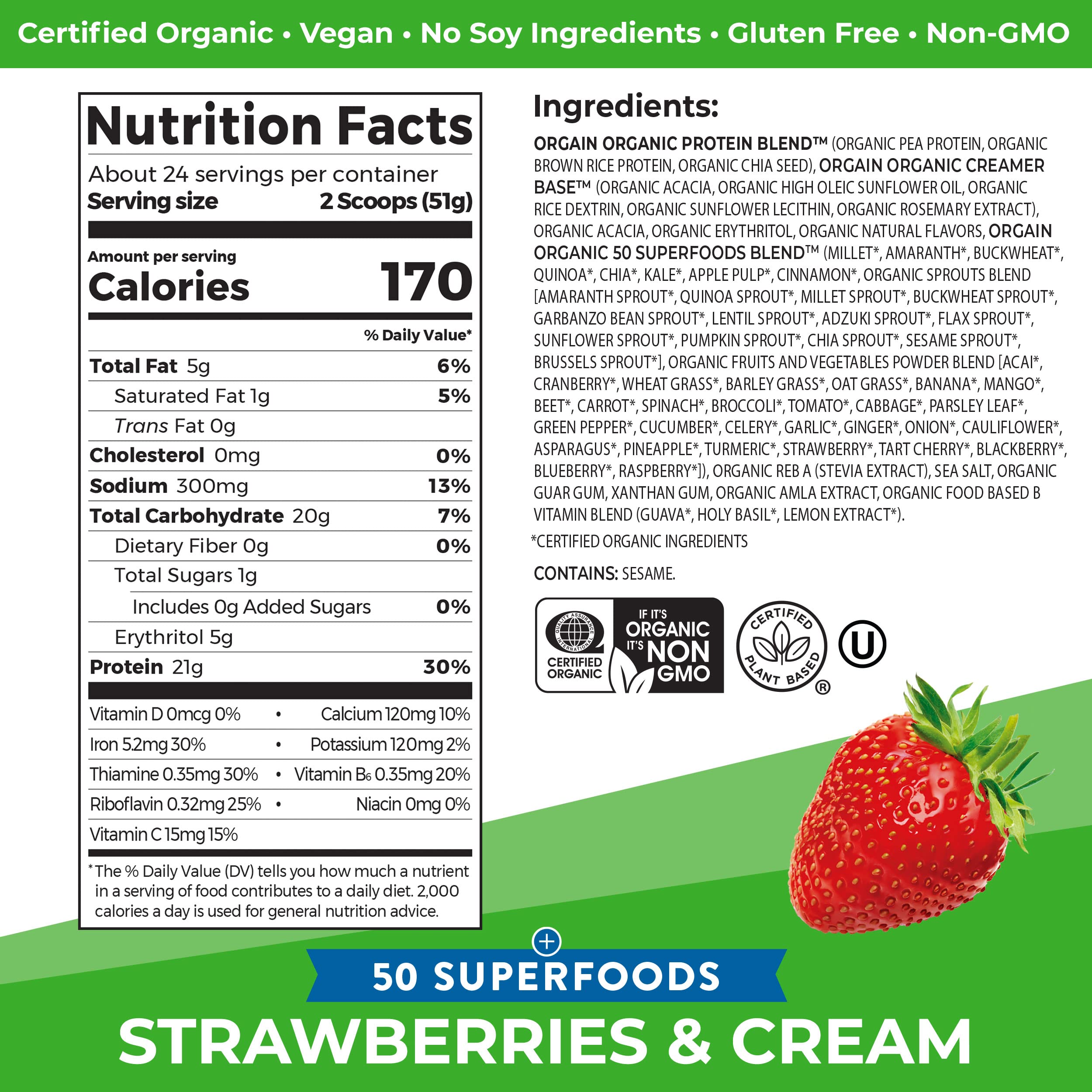 Orgain Organic Vegan Protein Powder + 50 Superfoods, Strawberries and Cream Orgain Au supplements