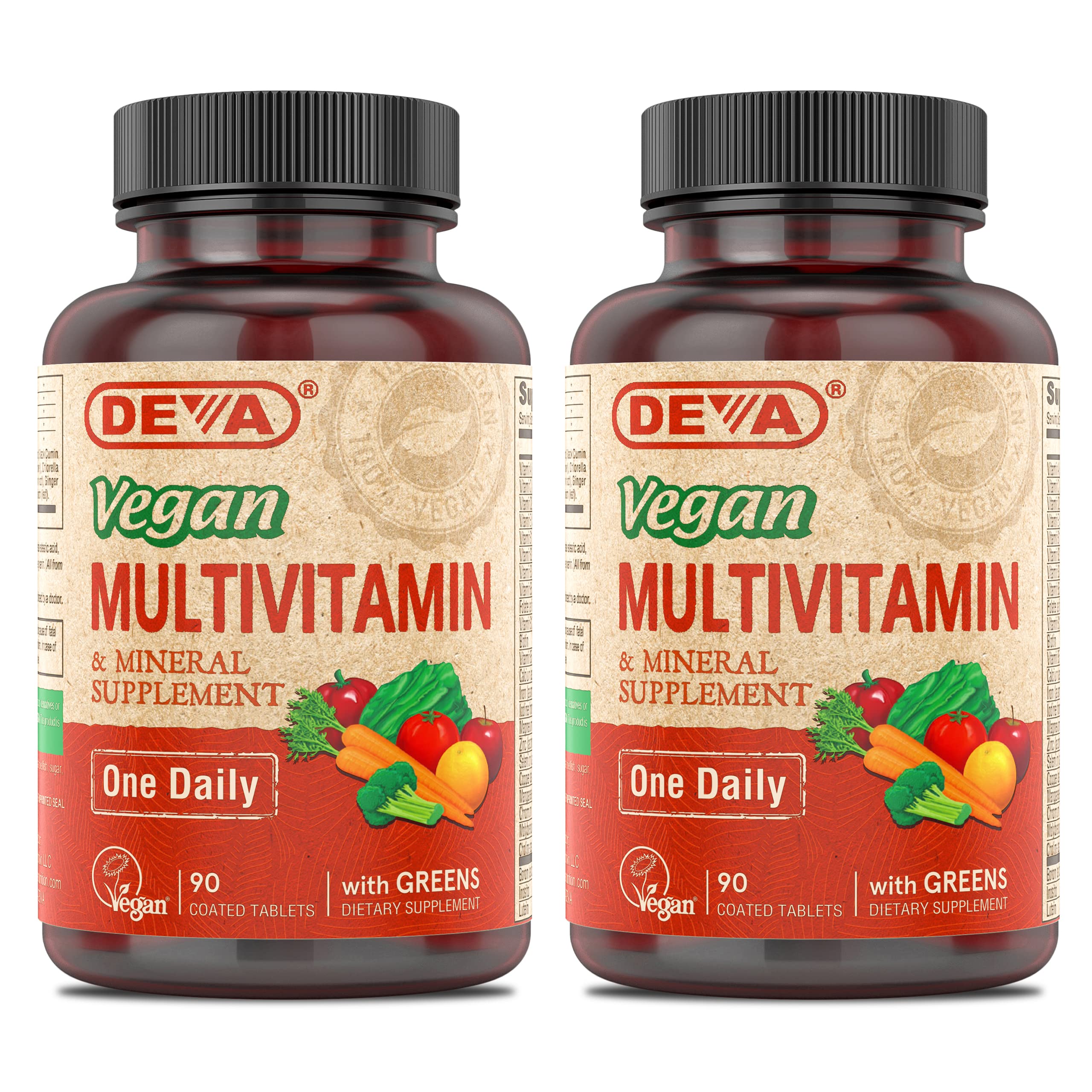 DEVA Vegan Multivitamin & Mineral Supplement with Iron 2-Pack, Spirulina, Chlorella, Ashwagandha, Broccoli & More, 90 Coated Tablets Each DEVA Au supplements