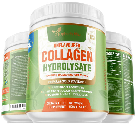 Premium Collagen Powder 500g Unflavoured High Grade Hydrolysed Collagen Joints, Bones, Gut, Wrinkles, Hair, Skin, Nails, Pain, Injury, Sleep, Fitness, Keto Euphoria BlissAU supplements