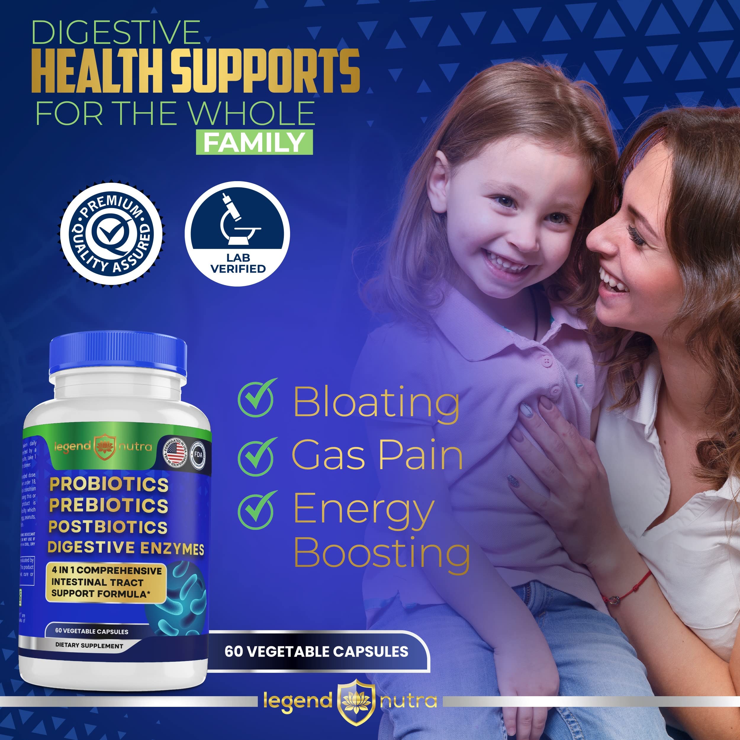 Legend Nutra Probiotics Prebiotics Postbiotics Digestive Enzymes 4 in 1 Formula 60 Count (Pack of 1) Legend Nutra Au supplements