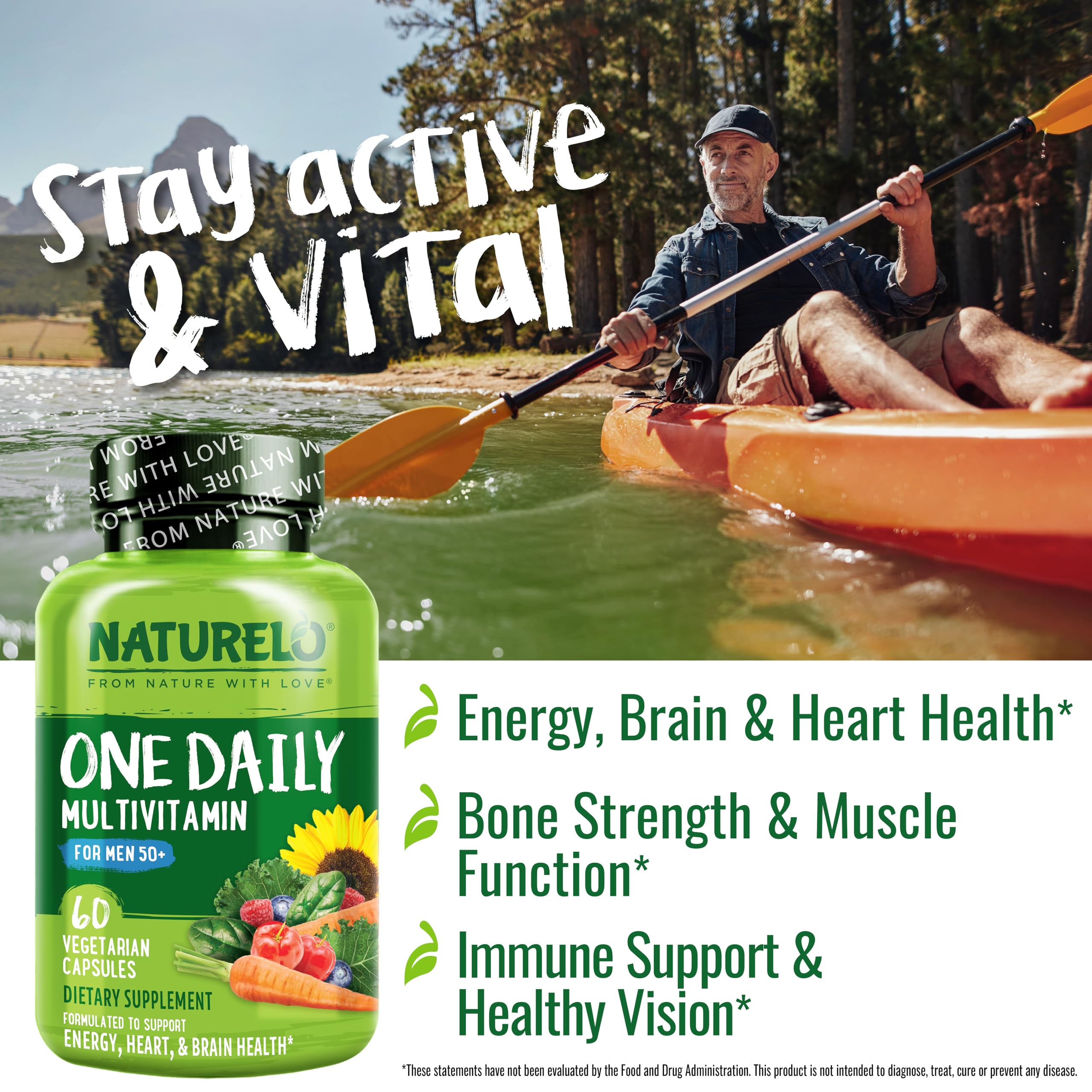 NATURELO Mens Multivitamins for Men 50+ - One Daily Multivitamin for Men with Vitamins, Minerals & Organic Whole Foods, Boost Energy & Health, Non-GMO, 60 Vegetarian Capsules NATURELO Au supplements