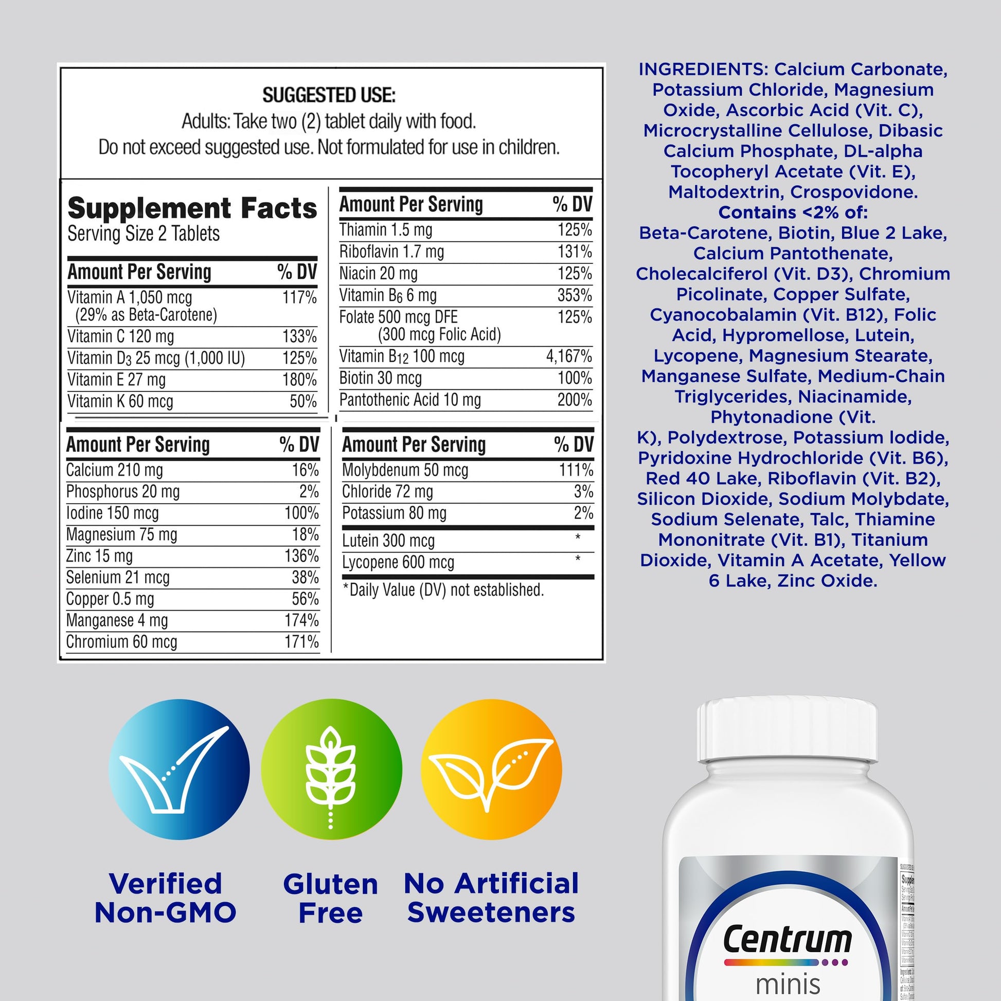 Centrum Minis Silver Multivitamin for Men 50 Plus, Multivitamin/Multimineral Supplement, Vitamin D3, B-Vitamins and Zinc, Non-GMO Ingredients Centrum Au supplements