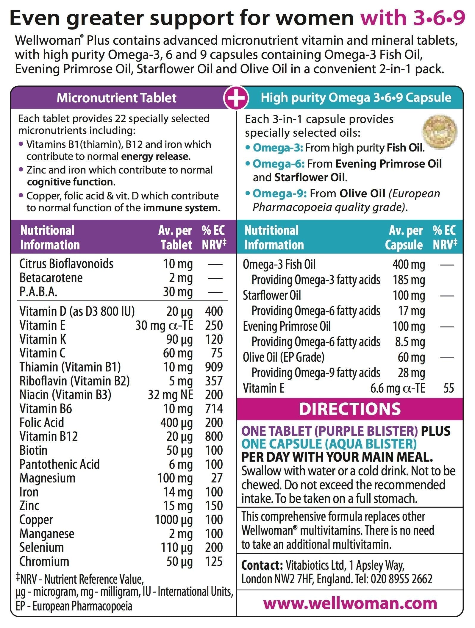 Vitabiotics Wellwoman Plus Omega 3 6 9 - 56 Tablets/Capsules Vitabiotics Au supplements