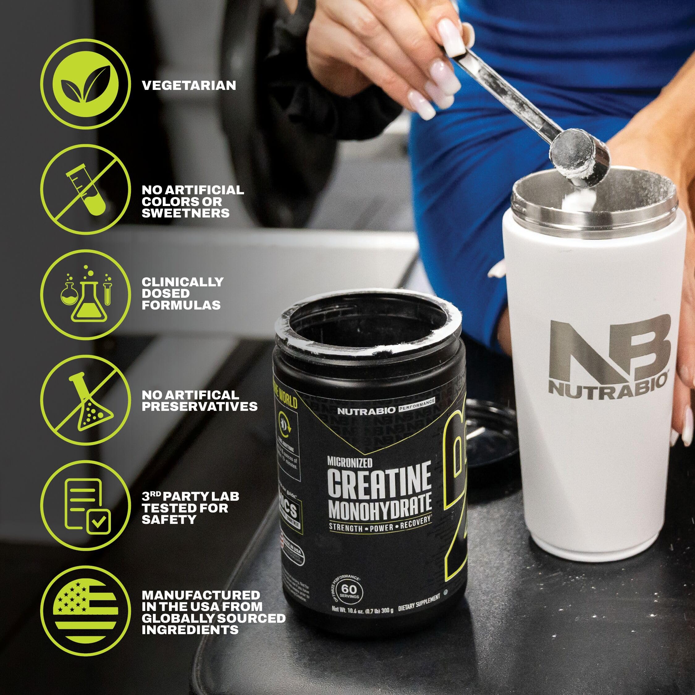 NutraBio Pure Micronized Creatine Monohydrate Powder Supplement, Unflavored, (300 g) - Supports Bulk Muscle Energy, Recovery, and Strength - HPLC Tested Creatine Powder Supplement for Men and Women NutraBio Au supplements