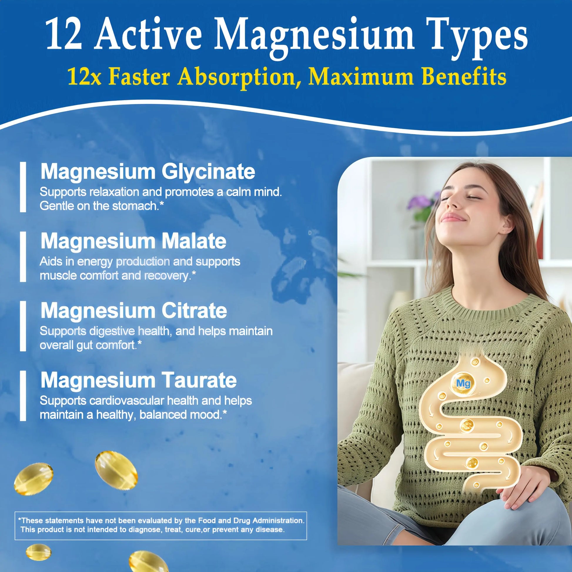 Magnesium Complex Softgels - 12-in-1 Magnesium Supplement with Glycinate,Citrate,Malate,Oxide,Taurate - High Absorption Magnesium Complex for Women & Men for Muscle, Heart, Sleep, Bone, Nerve Support JINGYAT Au supplements