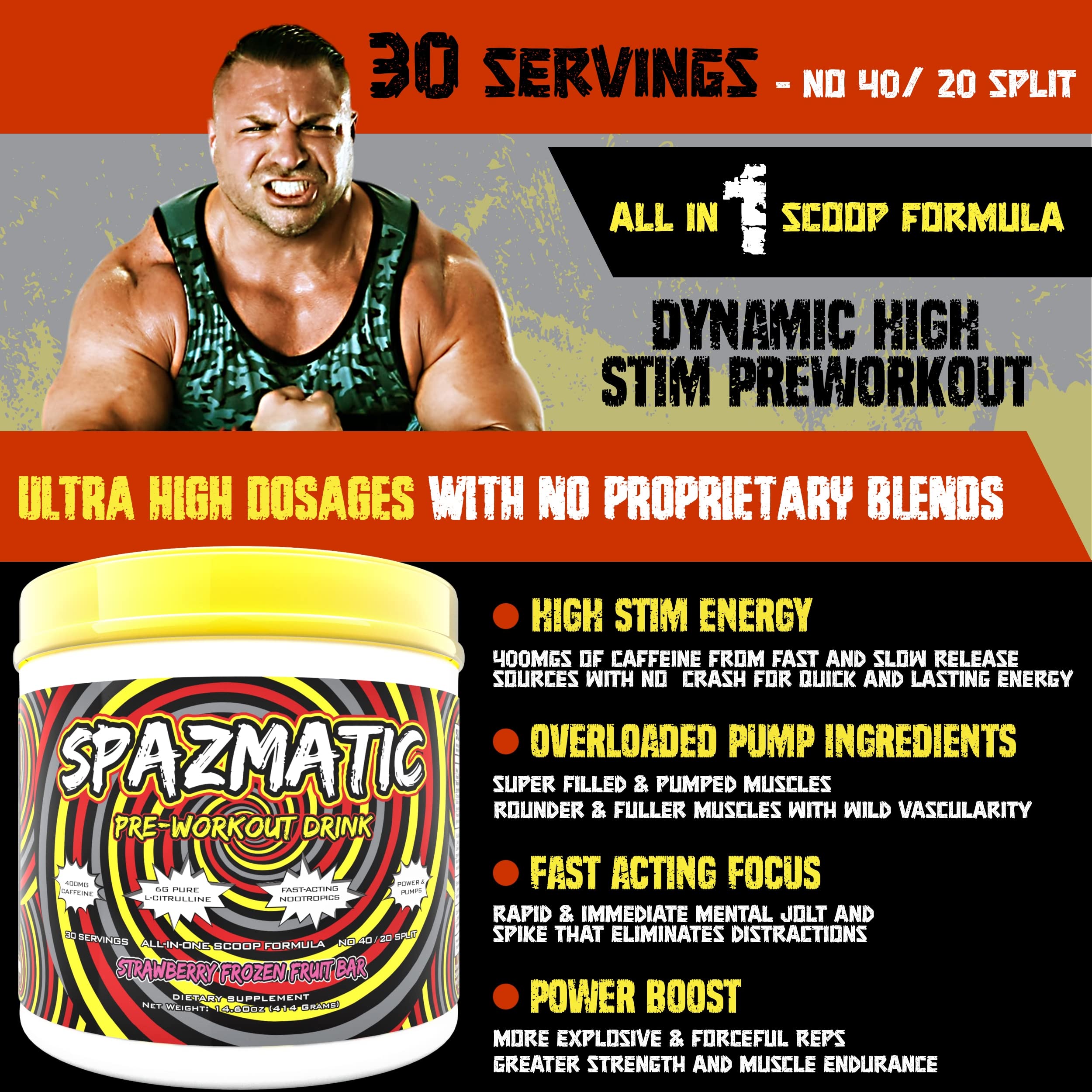 Spazmatic Pre-Workout Powder - 400mgs Caffeine - 6 Grams Pure Citrulline for Muscle TIM MURIELLO'S SPAZMATIC PRE-WORKOUT DRINK Au supplements