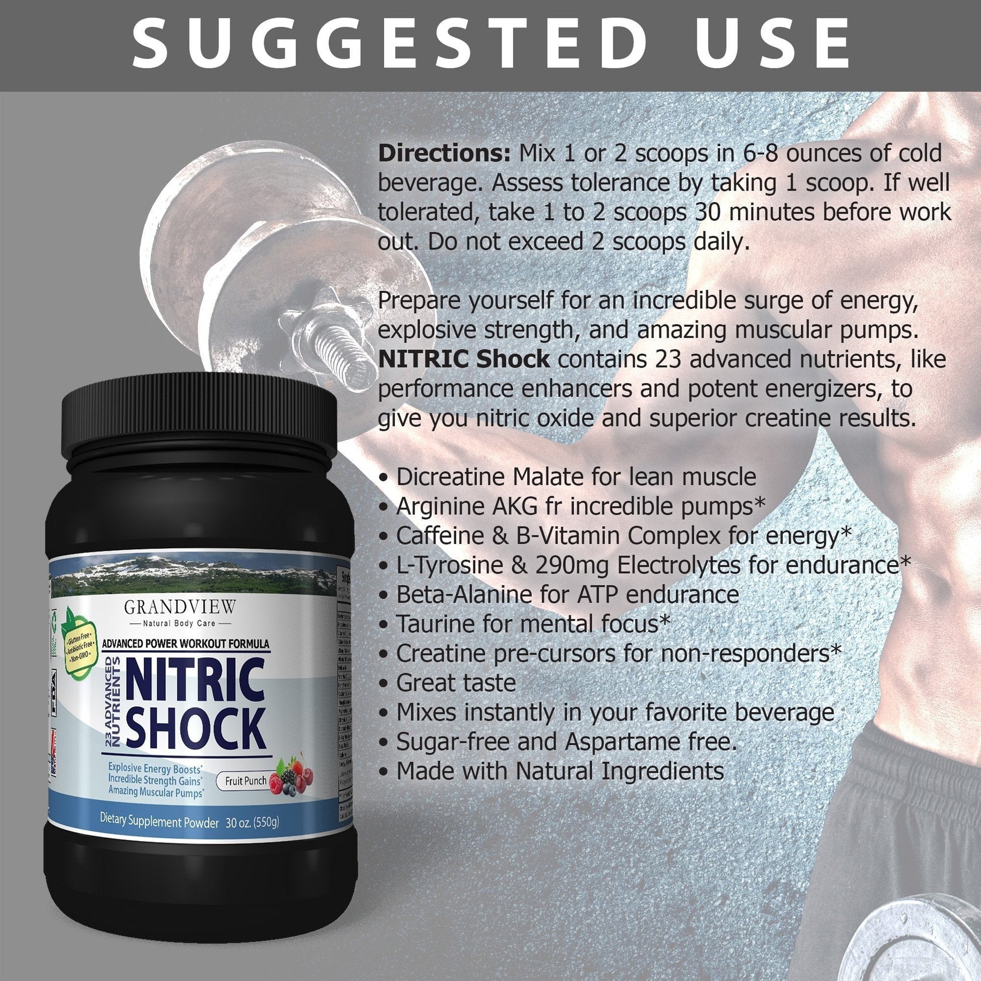 N Shock- Pre Workout Powder, x10 Strength, 44 Servings, (Fruit Punch) Boost Energy Grandview Natural Body Care Au supplements