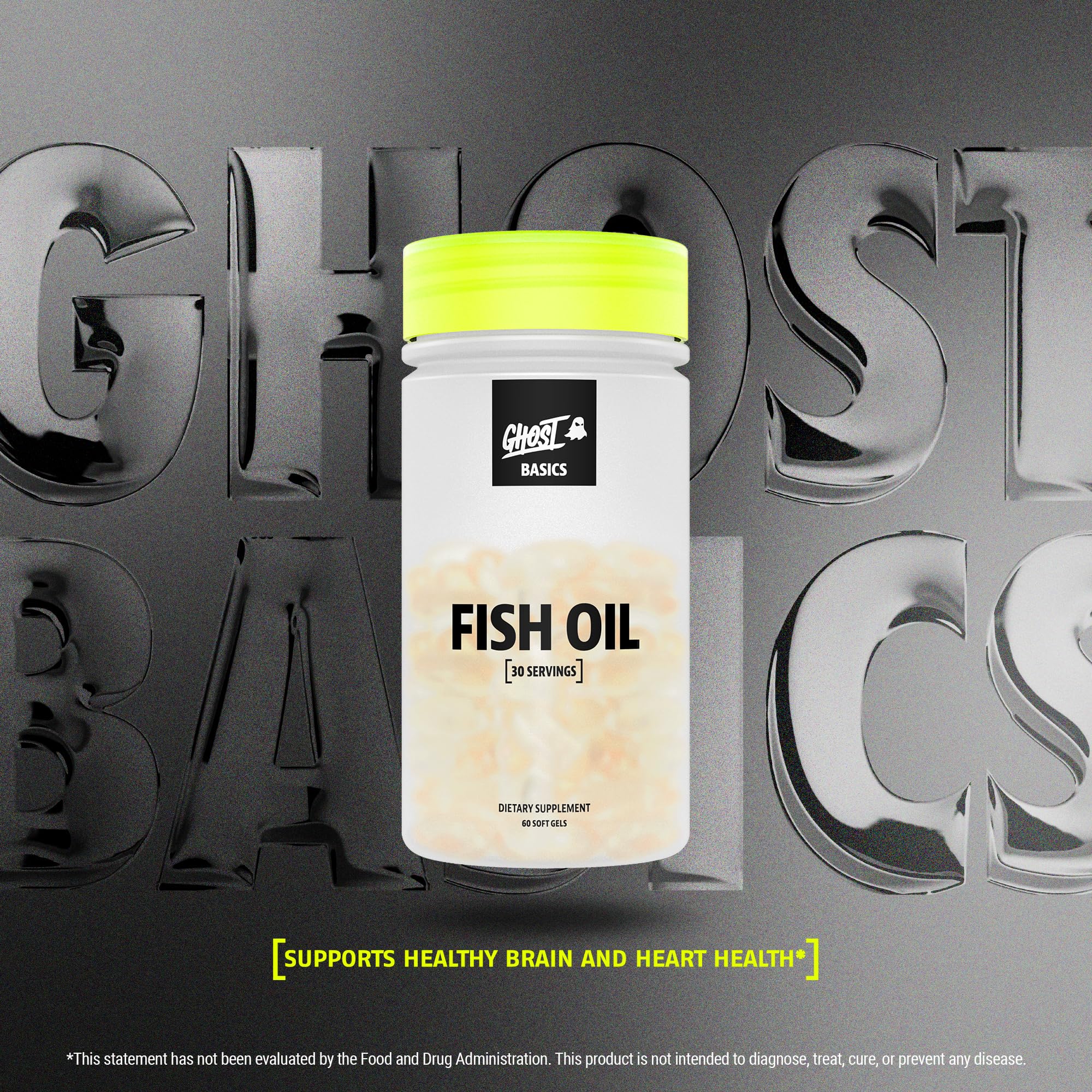 GHOST Basics Fish Oil Supplement, 3000MG Daily Omega 3 Fatty Acids with DHA & EPA for Brain, Heart Health & Immunity Support - Gluten-Free & Soy-Free - 60 Enteric Coated Softgels GHOST Au supplements