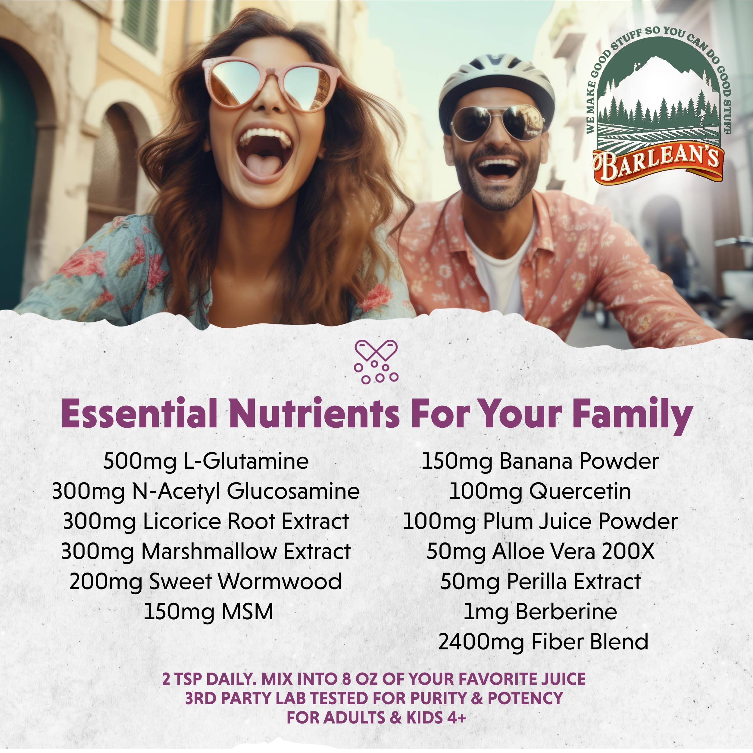 Barlean's Gut Health Powder, Intestinal Repair Fiber and Digestive Support Blend for Men and Women, Mixed Berry Drink Mix, 6.35 oz Barlean's Au supplements