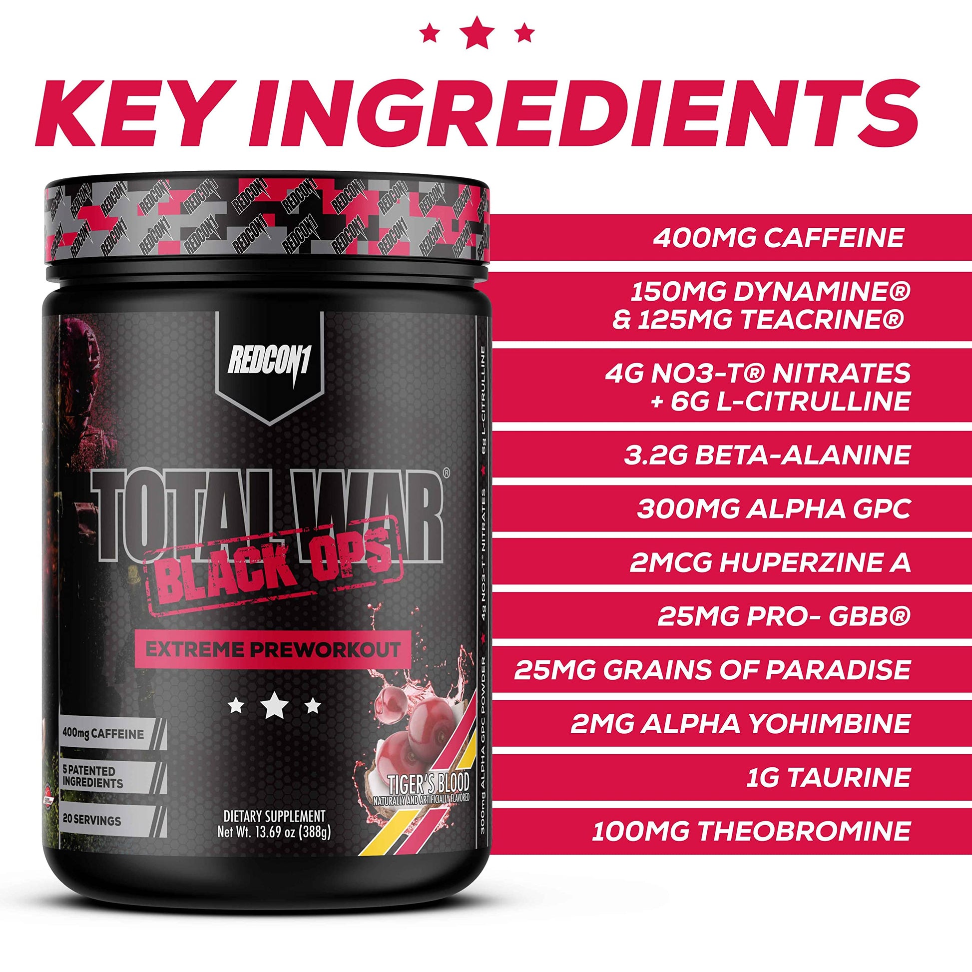 REDCON1 Total War Black Ops Extreme Preworkout Powder, Tigers Blood, High Stimulant REDCON1 Au supplements