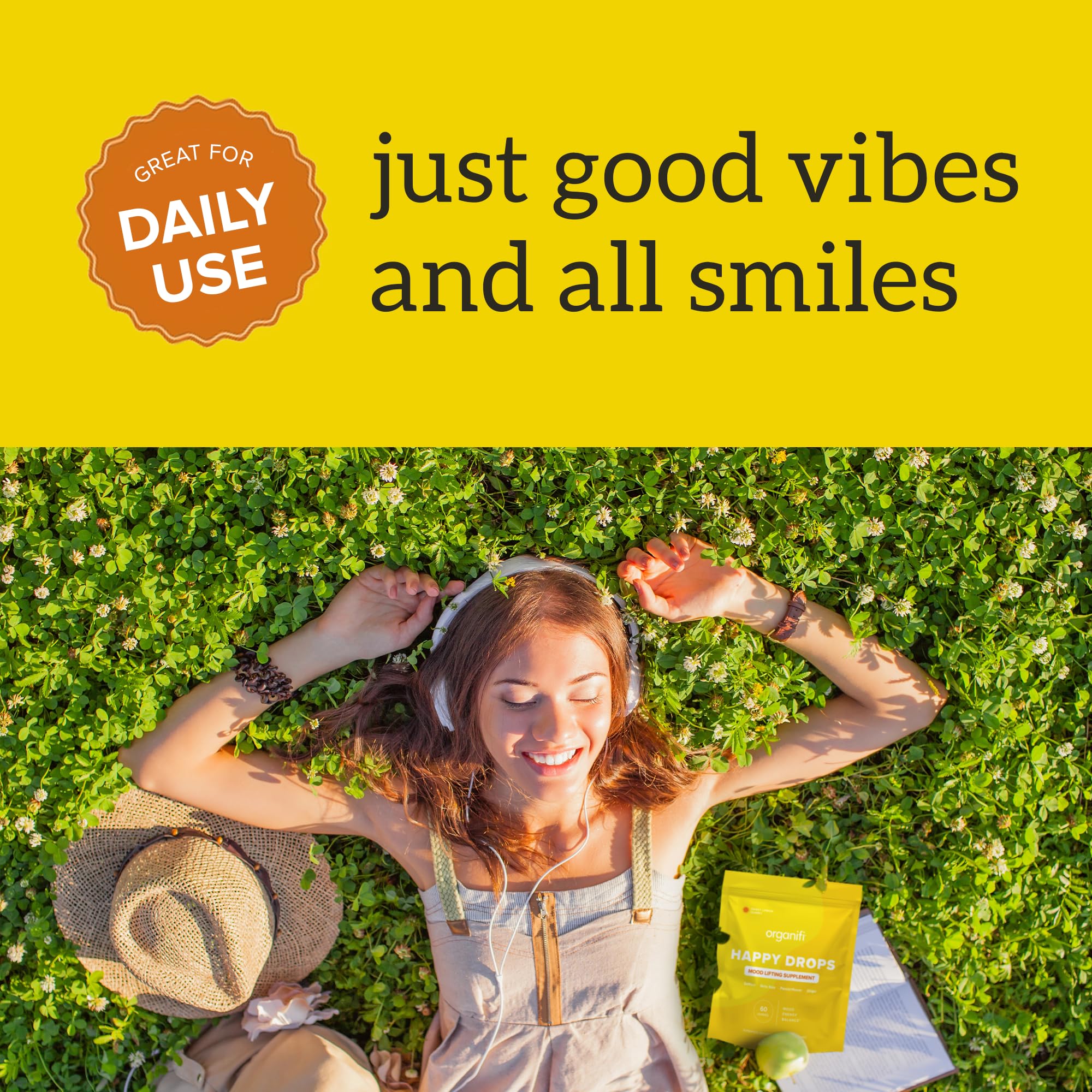 Organifi Happy Drops - Daily Superfood Happy Gummies for Adults - Mood Support Supplement for Balance, Bliss, Energy and Taking the Edge Off - Sweet Lemon Flavor - 60 Gummies Organifi Au supplements