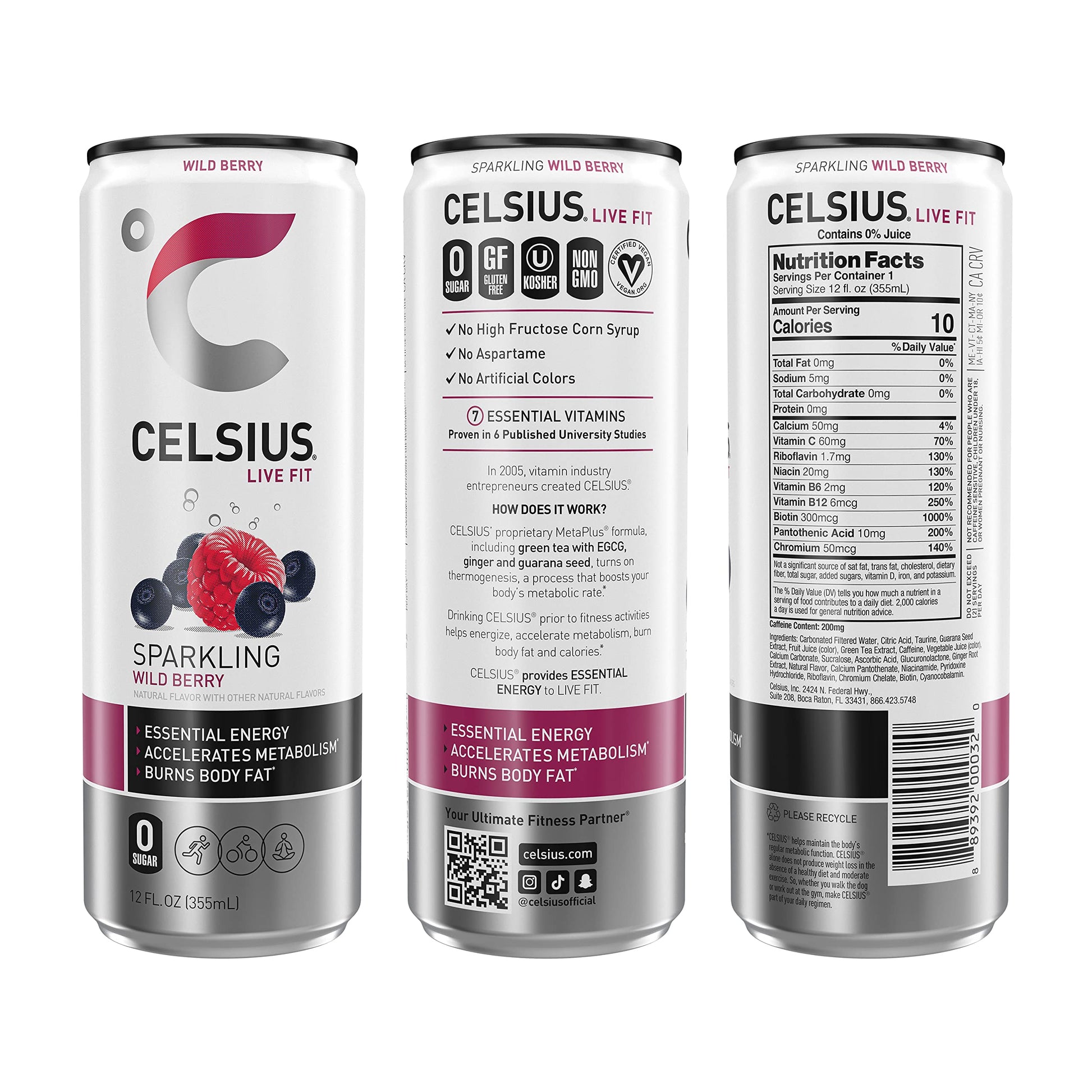 CELSIUS Sparkling Wild Berry, Functional Essential Energy Drink 12 Fl Oz (Pack of 12) CELSIUS Au supplements