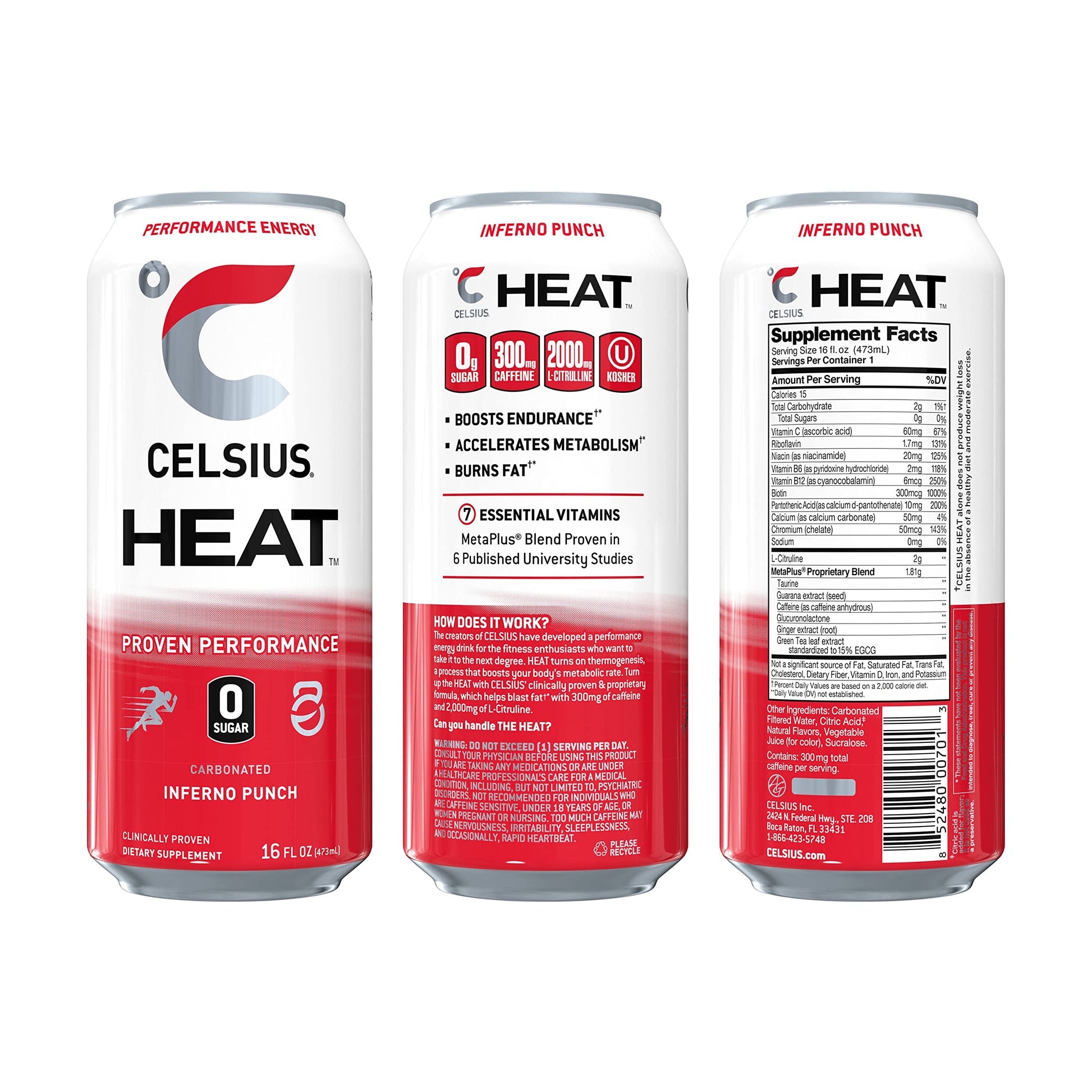CELSIUS HEAT Inferno Punch Performance Energy Drink, Zero Sugar, 16oz. Can (Pack of 12) CELSIUS Au supplements