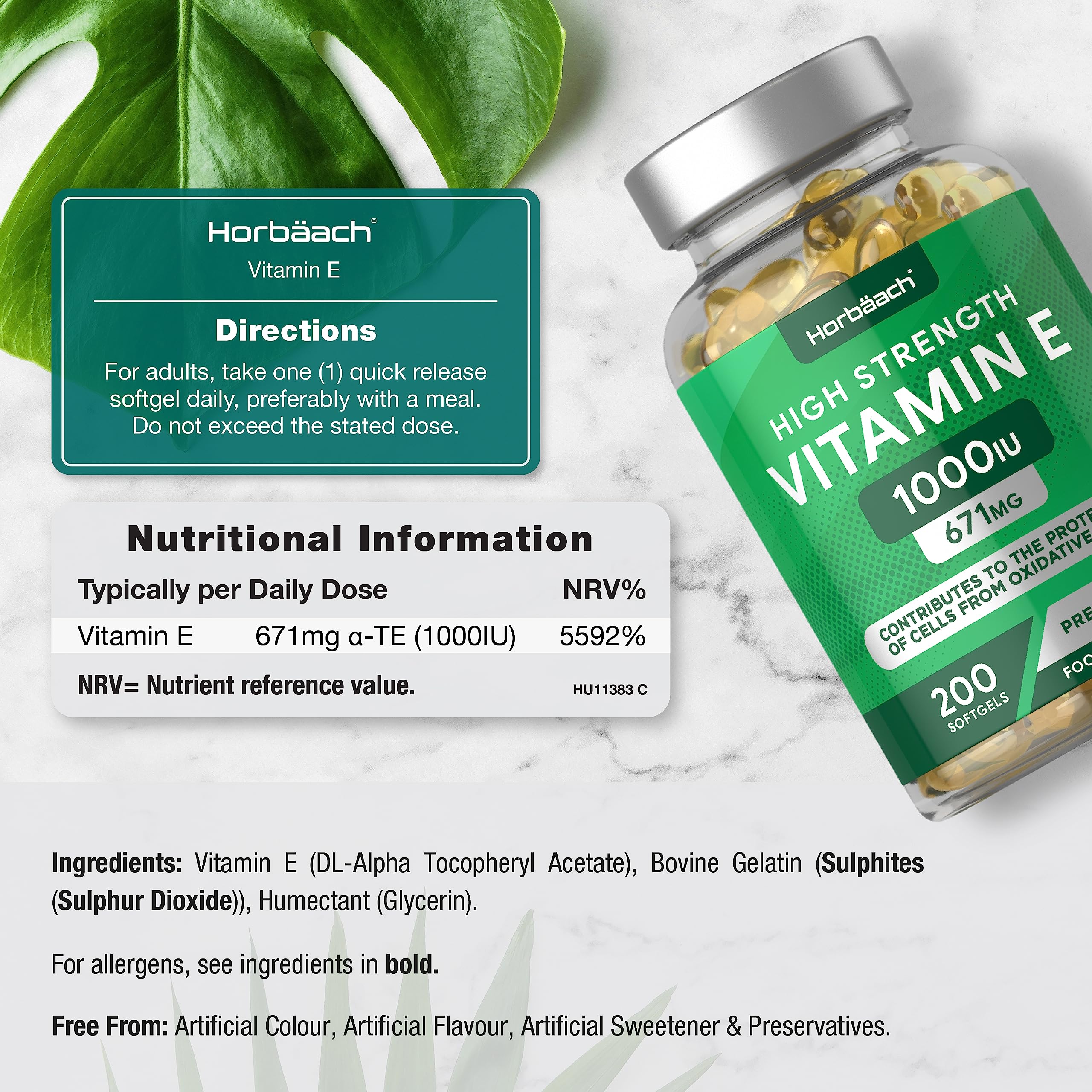 Vitamin E Capsules 1000iu | 200 Count | High Strength Vitamin E as DL-Alpha Tocopheryl Horbäach Au supplements