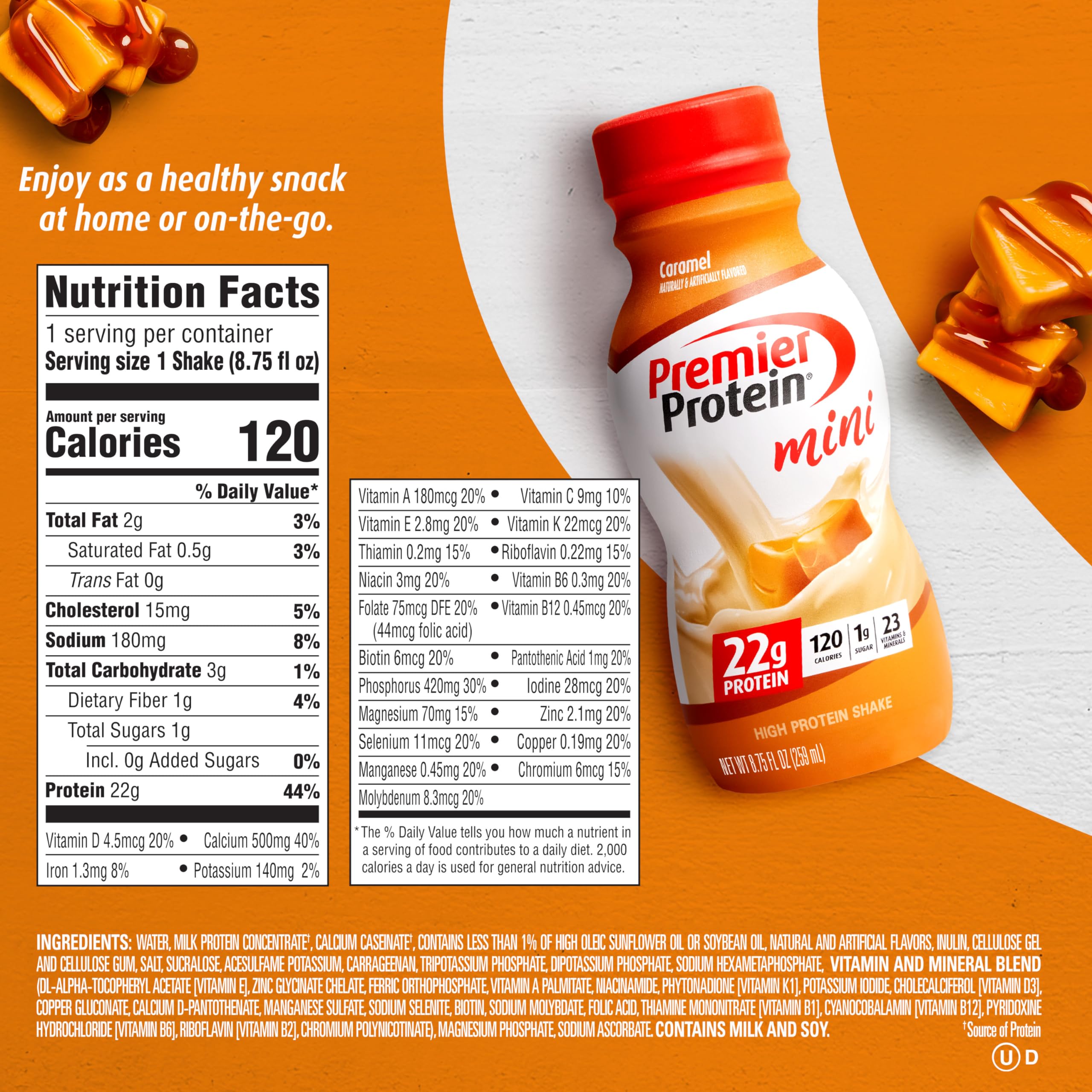 Premier Protein Shake MINIs, Caramel, 22g Protein, 120 Calories, 1g Sugar, 8.75fl oz Premier Protein Au supplements