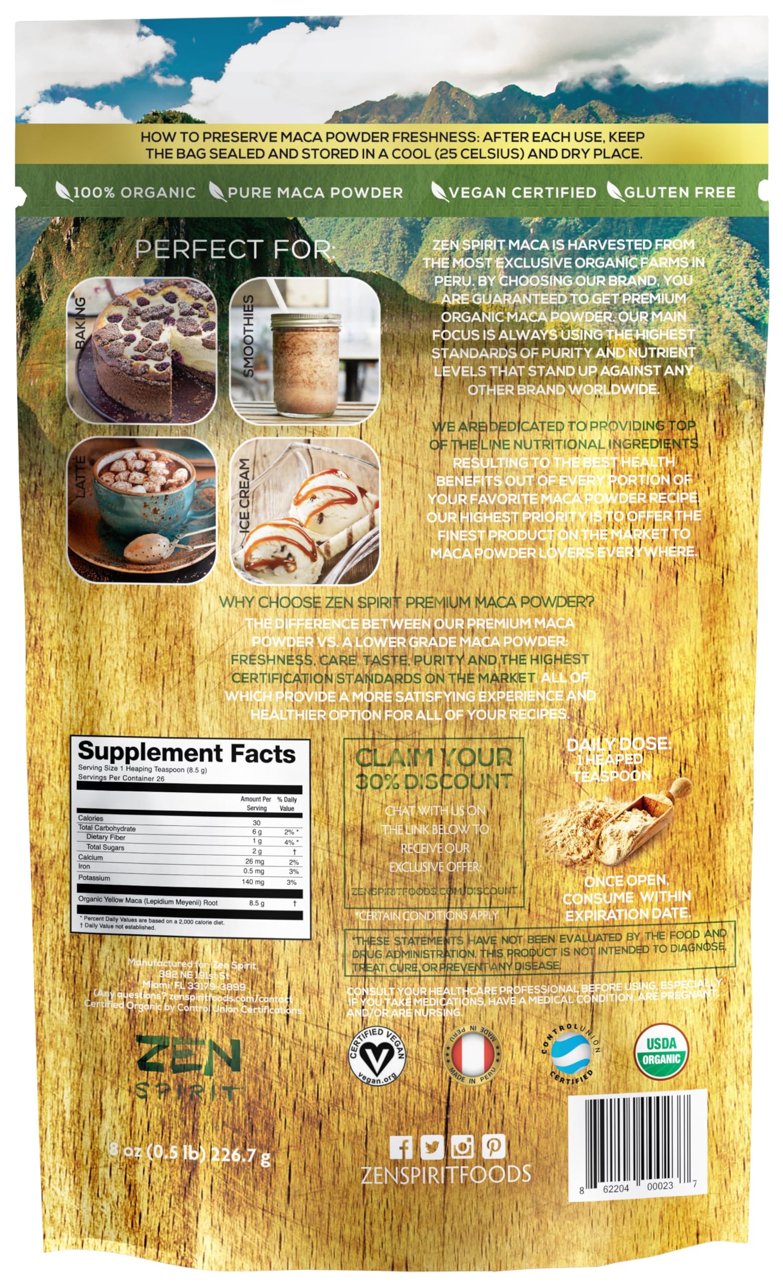 Zen Spirit Maca Root Powder Organic - Peruvian Root Premium Grade Superfood (Raw) Zen Spirit Au supplements