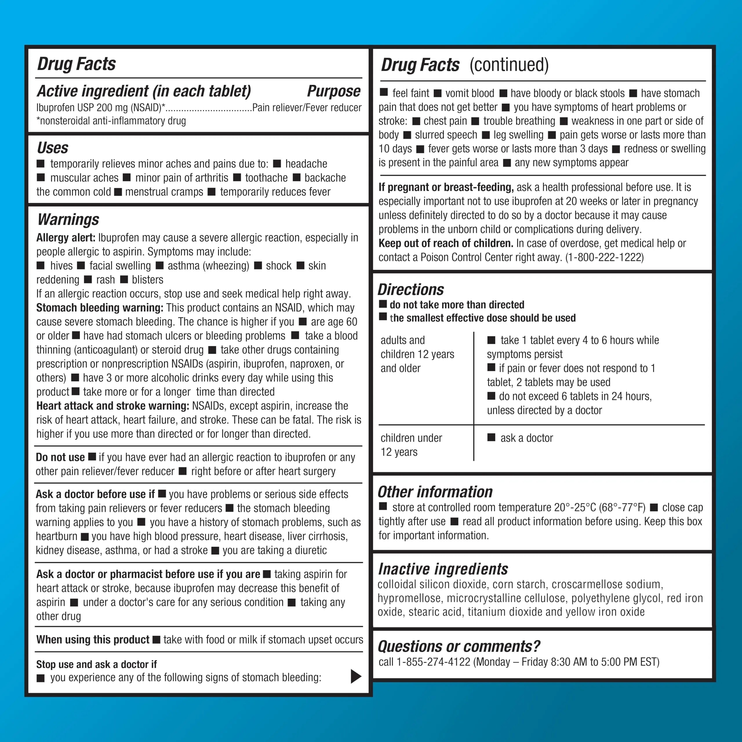 Amazon Basic Care Ibuprofen Tablets, Fever Reducer and Pain Relief from Body Aches, Headache, Arthritis Pain and More, Brown 200 Count Amazon Basic Care Au supplements