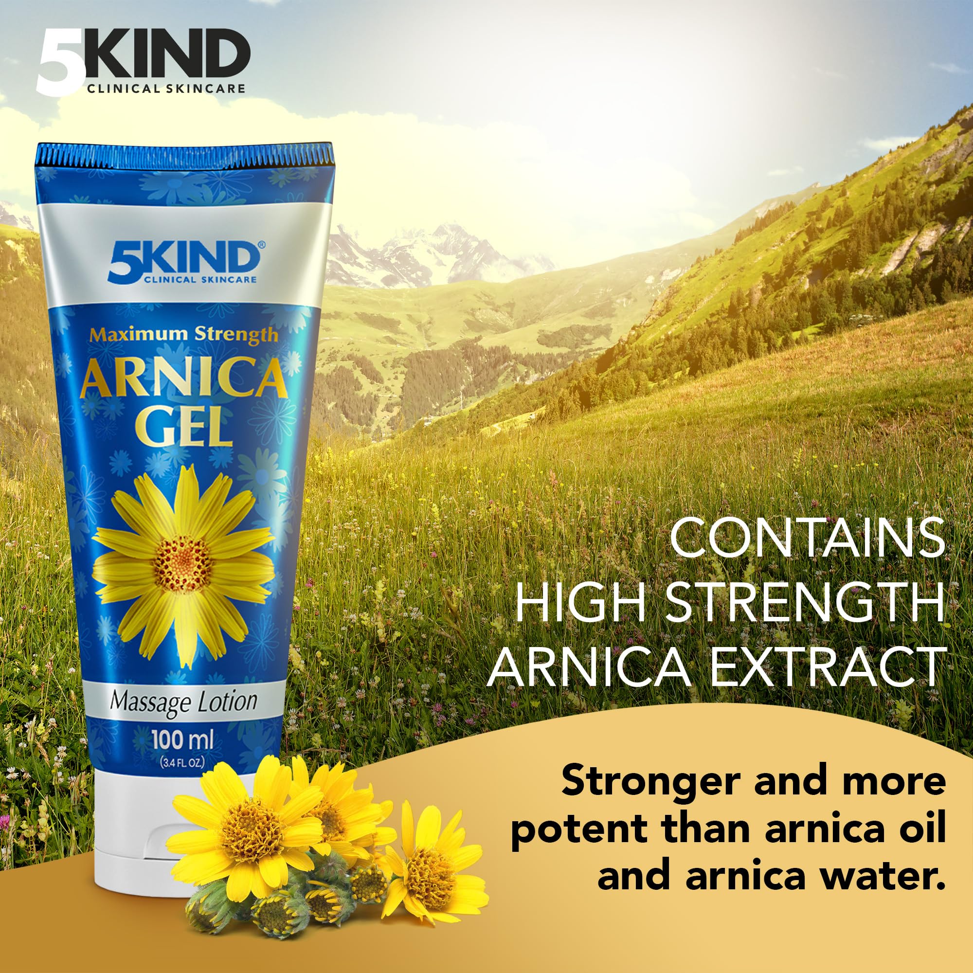 5kind Maximum Strength Arnica Bruise Gel 3.4 Fl Oz - Arnica Gel for Bruising and Swelling - Arnica Montana Gel with High Concentration Extract - Non-Greasy Formula 5kind clinical skincare Au supplements